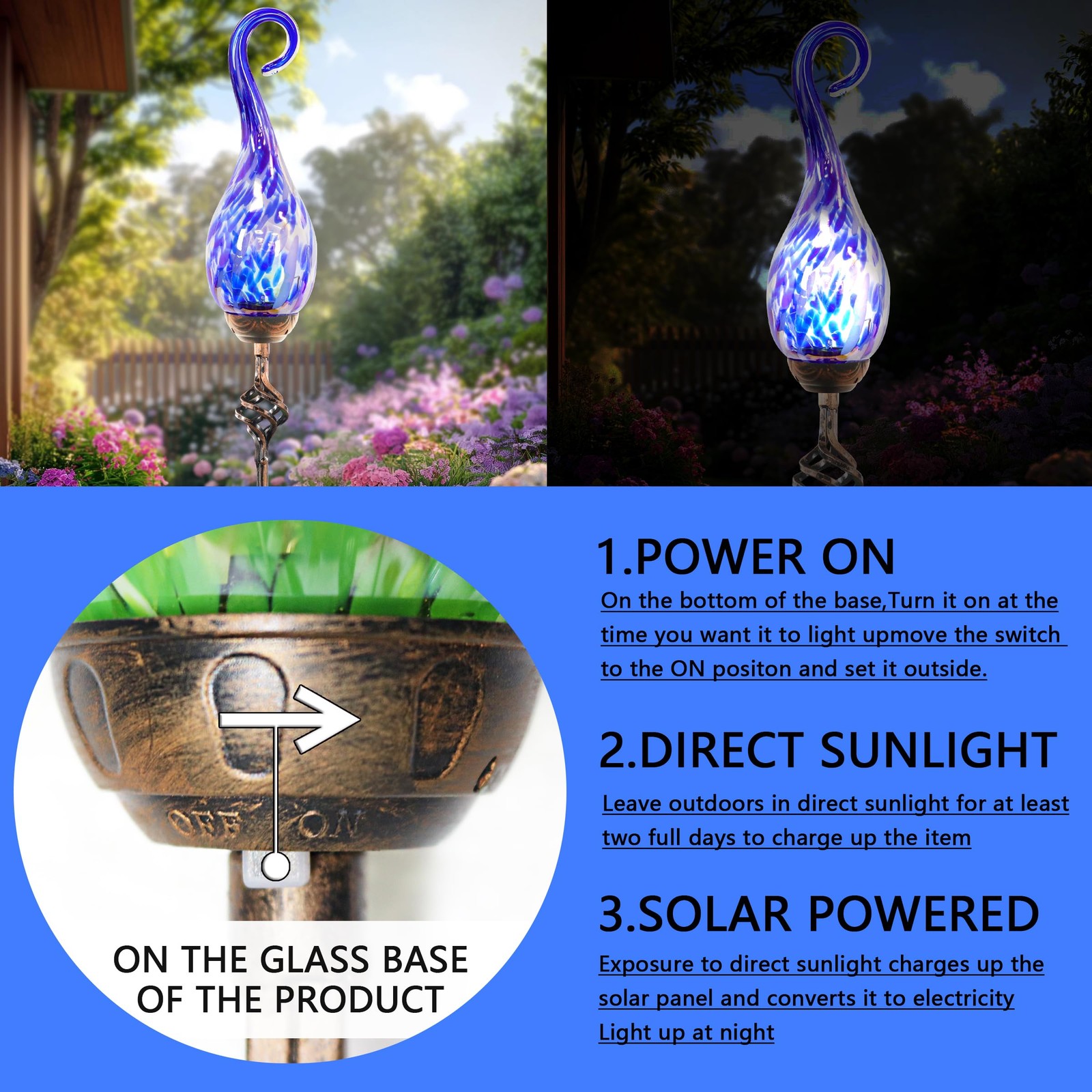Outdoor Solar Garden Lights – Decorative LED Glass Spiral Stake 36 Inch