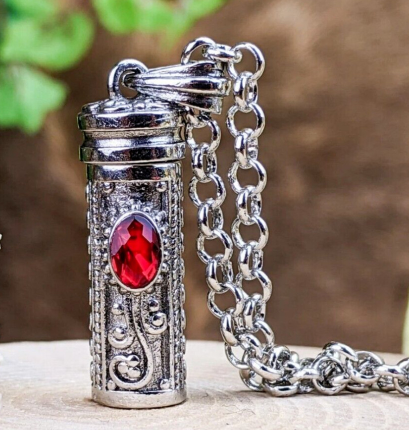 Cremation Urn Necklace w single red stone Jewelry ashes sympathy memorial gift