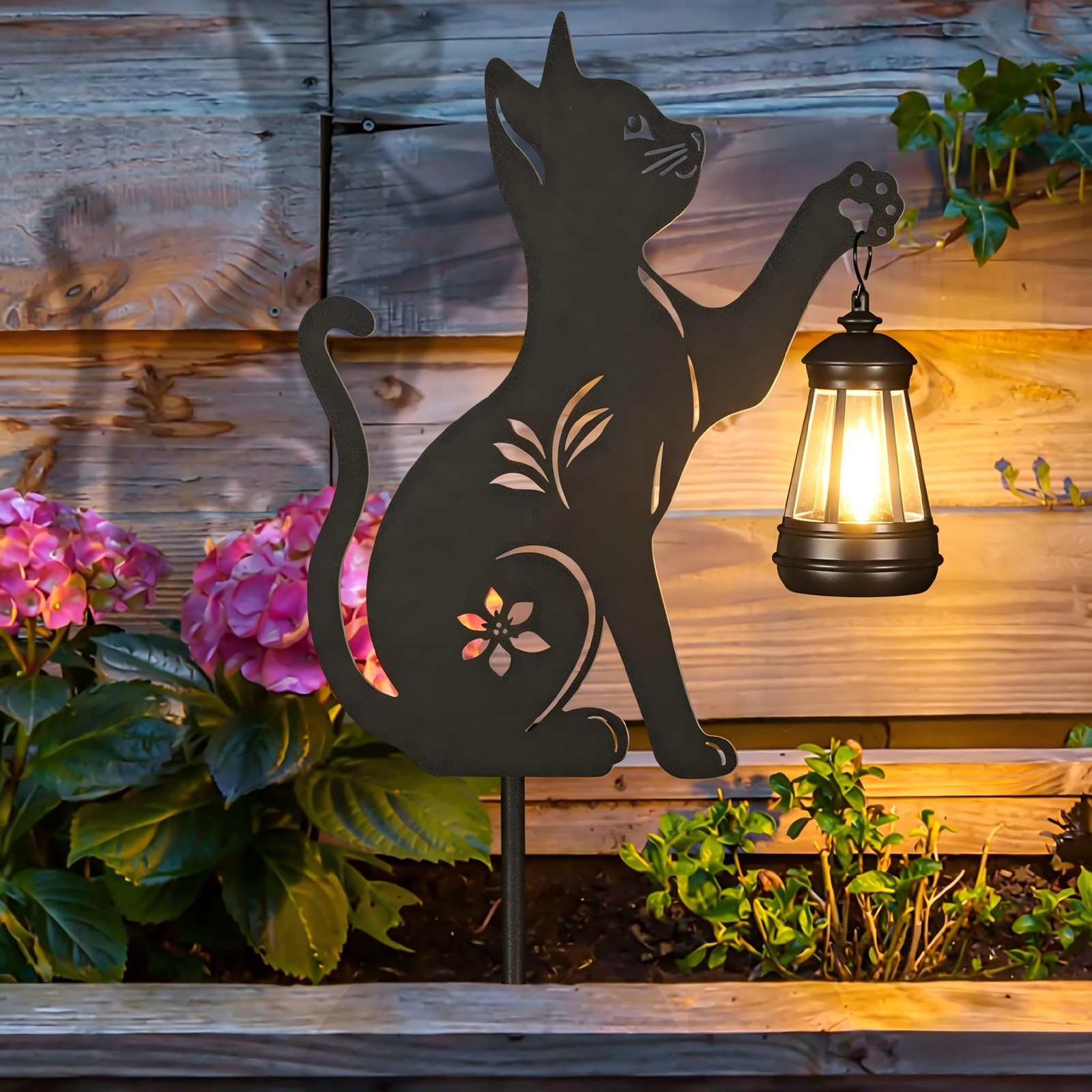 Solar Cat Lanterns Outdoor 2 Pack Hanging Decor for Garden, Patio, Gifts