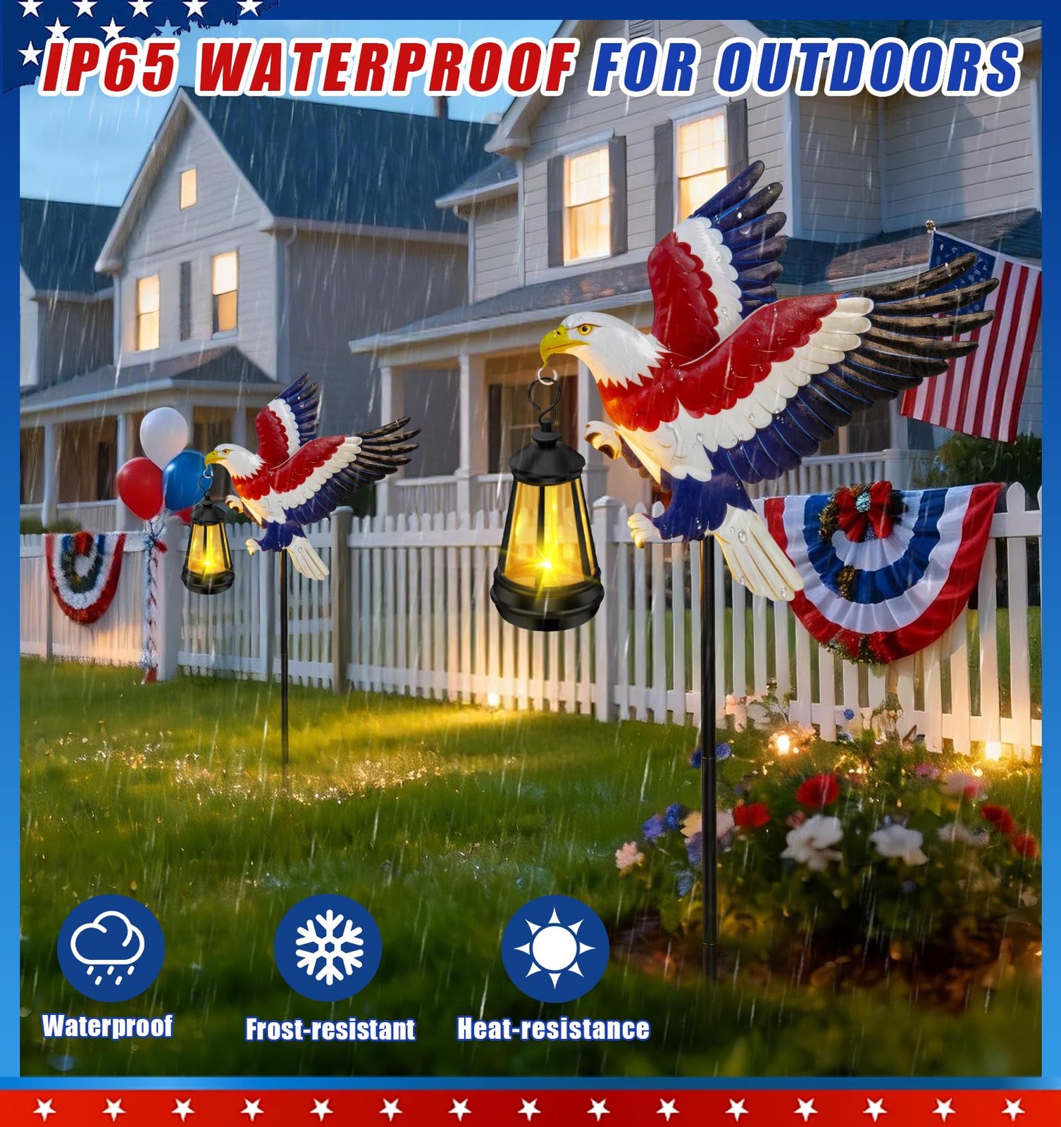 “250th Anniversary Eagle Garden Stake Solar Lights for Patriotic Yard Decor”