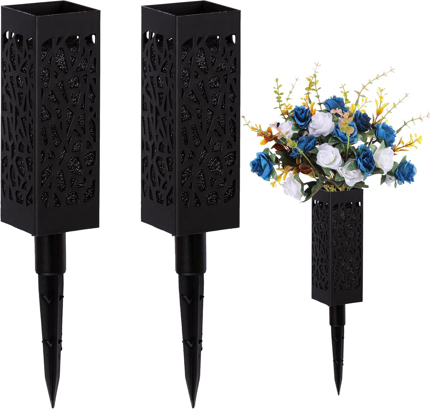 Cemetery Vases with Spikes and Foam – Cemetery Flower Holders with Black Drainag