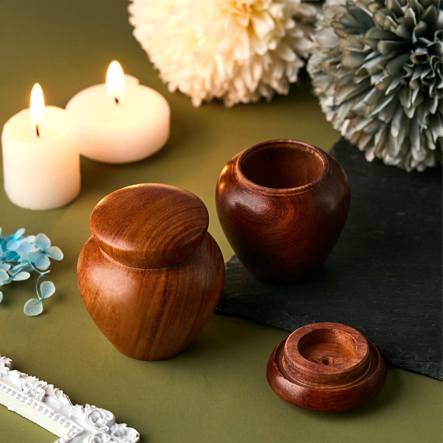 2 Pcs Mini Urns for Human Ashes Wood Small Keepsake Cremation Urn Grain for Huma