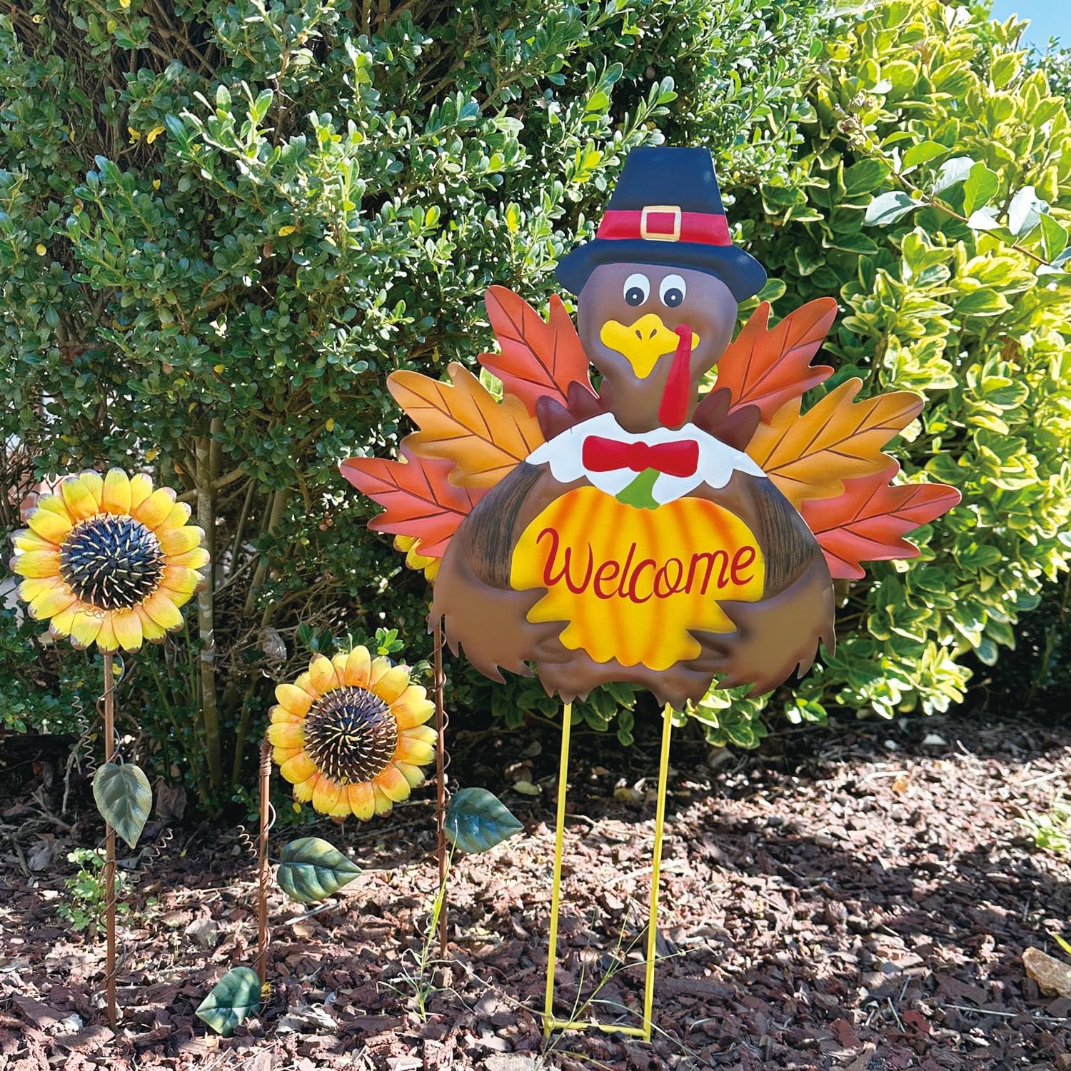 Autumn Metal Garden Stakes, Fall Harvest Thanksgiving Metal Pumpkin Welcome S…