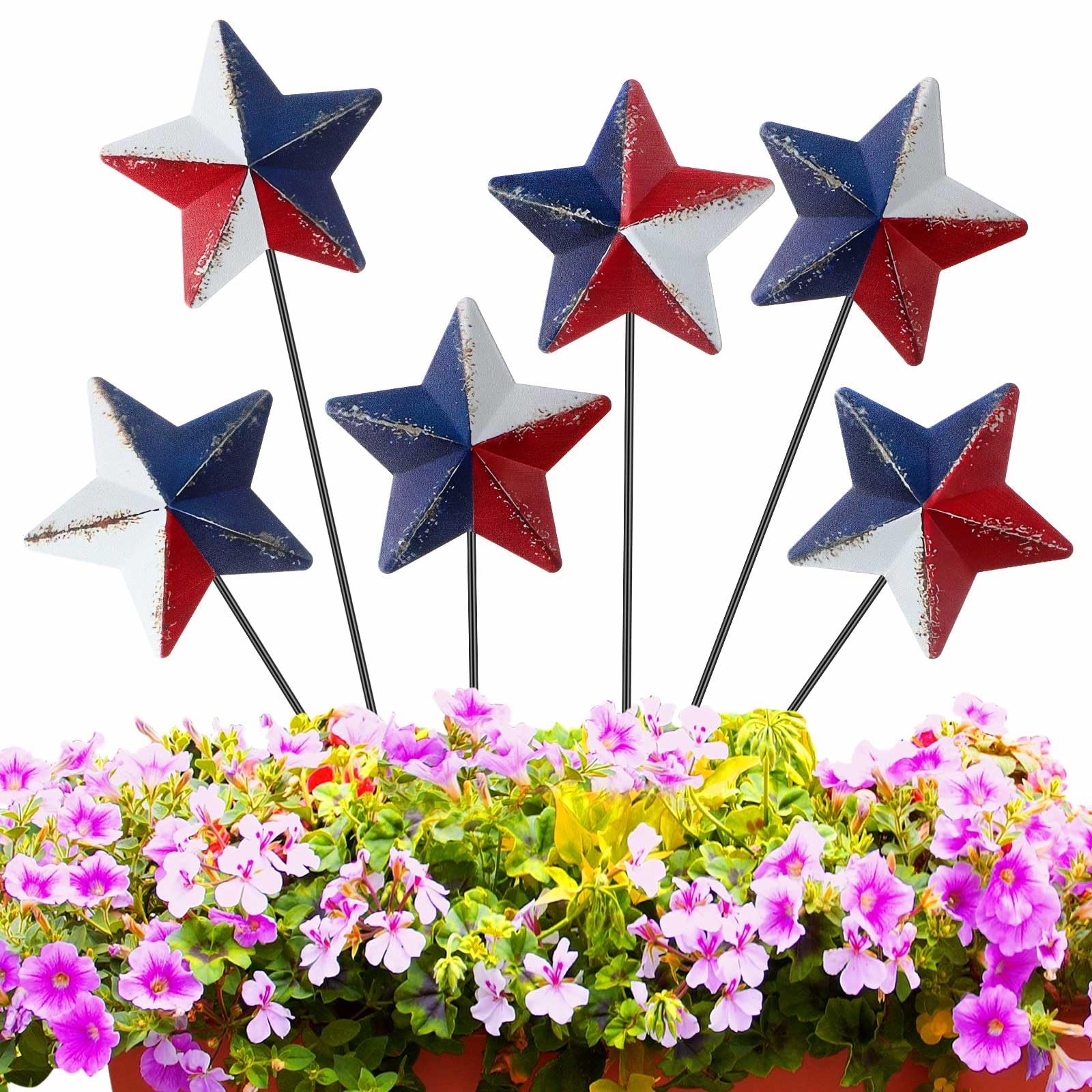 6 Pcs 12″ 4th of July Outdoor Decorations – Patriotic Metal Yard Signs