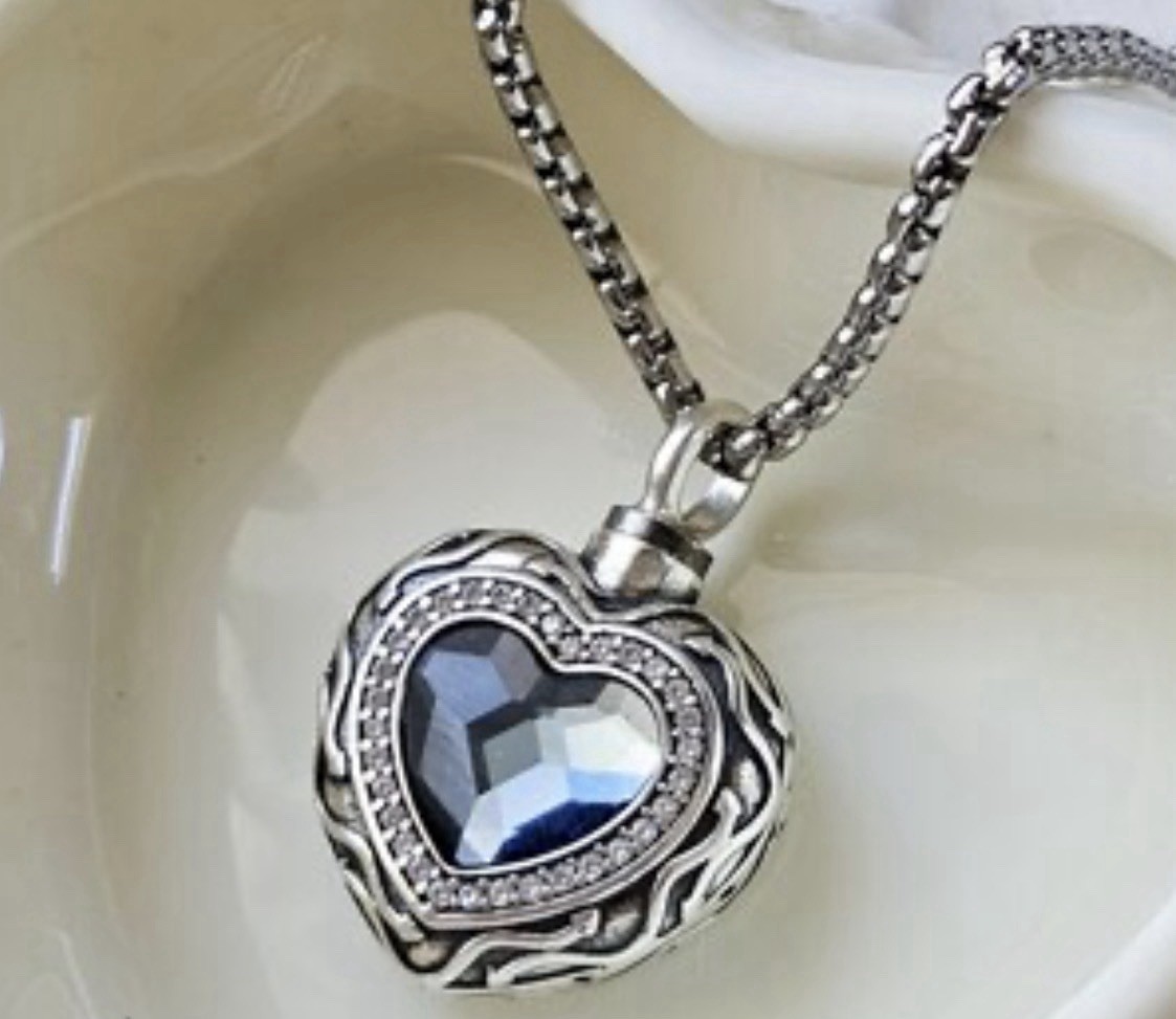 925 Sterling Silver Blue Cremation Jewelry Memorial Heart Forever Keepsake Urn