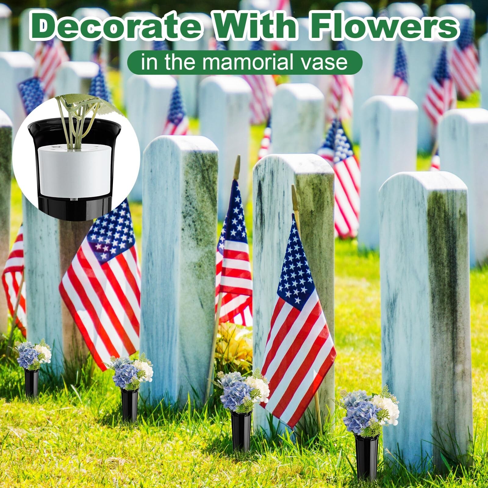 12 Pcs Cemetery Grave Vase Inserts Plastic Cemetery Flowers Holder Bracket wi…