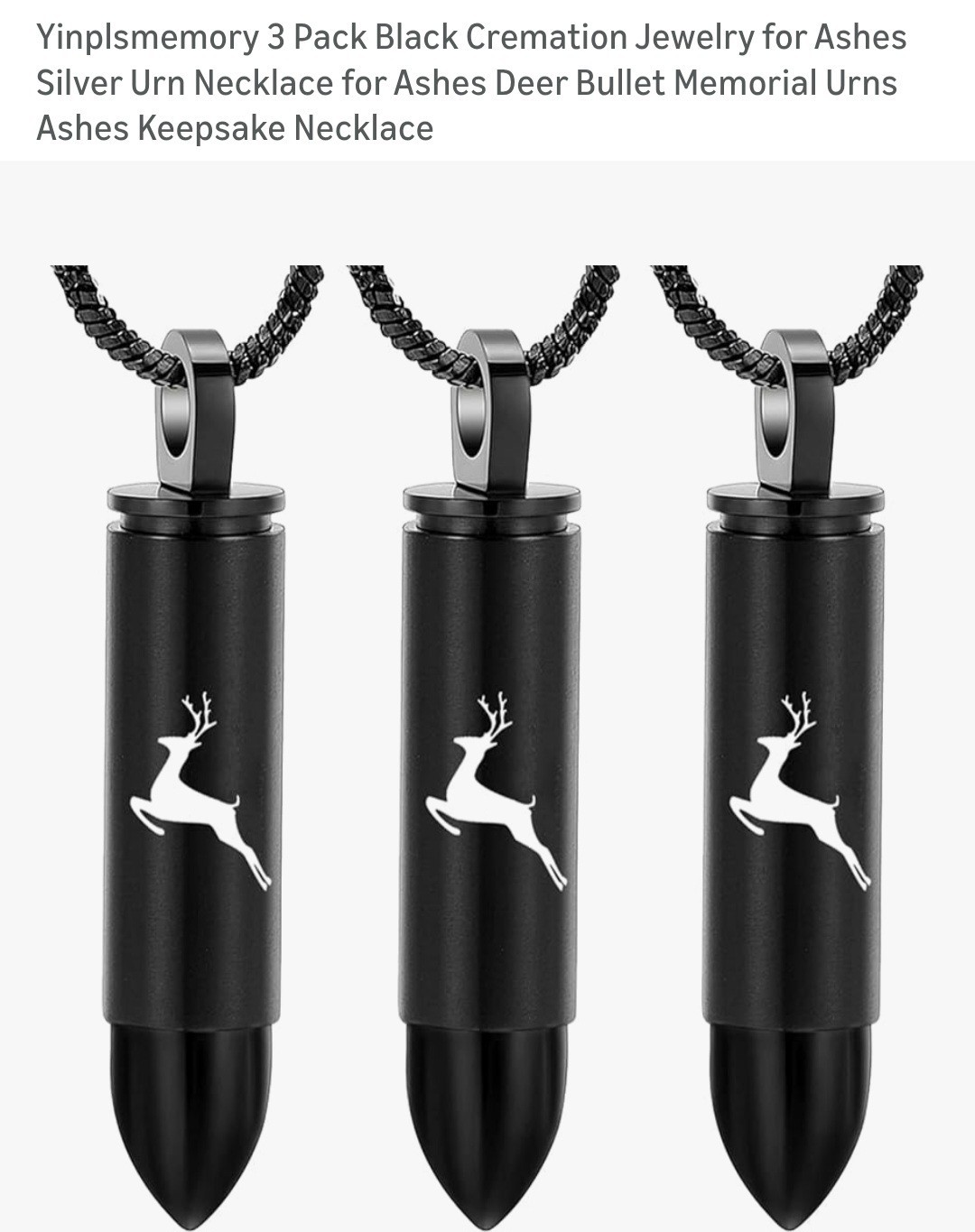 (3)Black Bullet Stainless Steel Pendant/Necklace Funeral Cremation Urn for Ashes