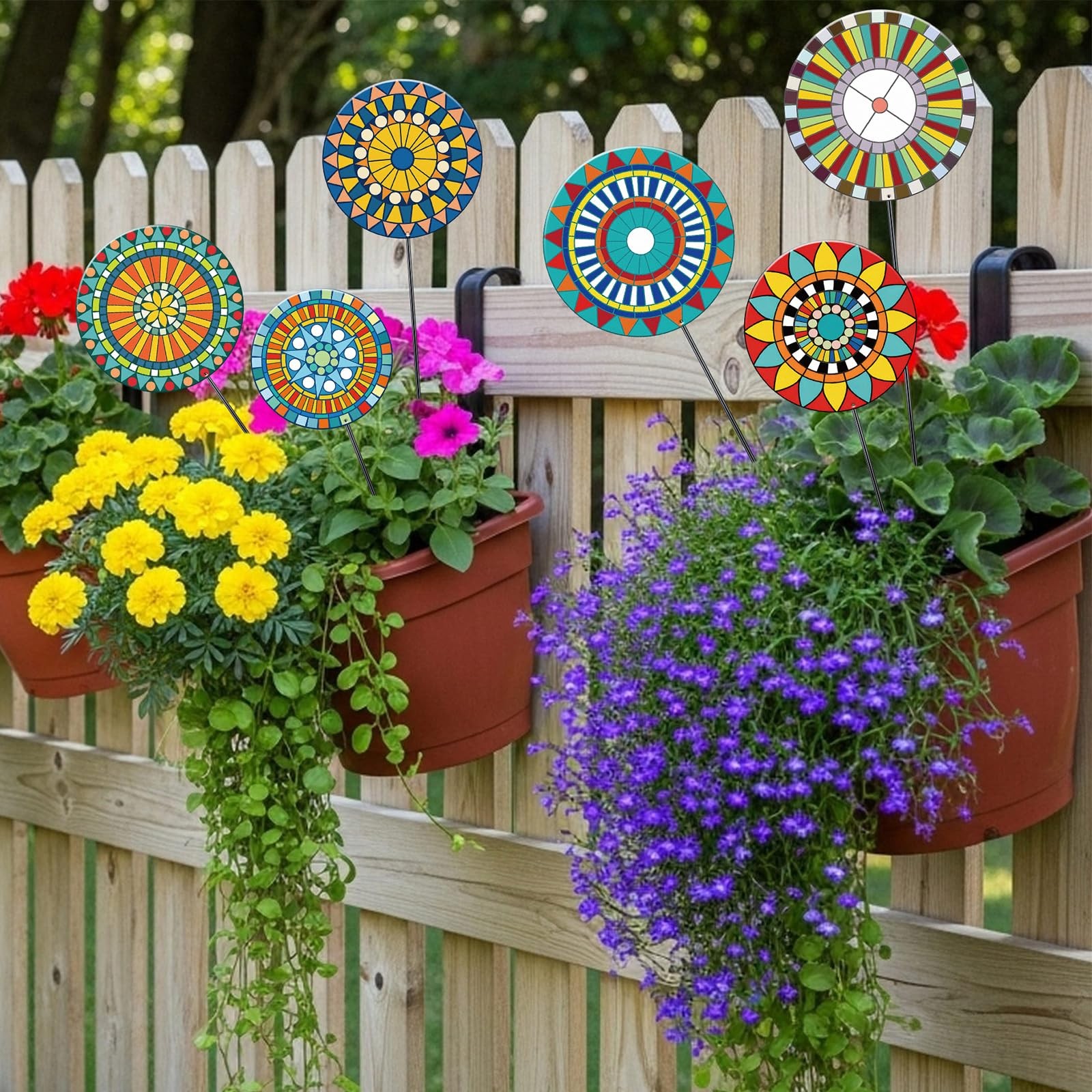 6 Pcs Metal Flowers Garden Stake Decor for Outside 11.8 Inch Mandala Flowers …