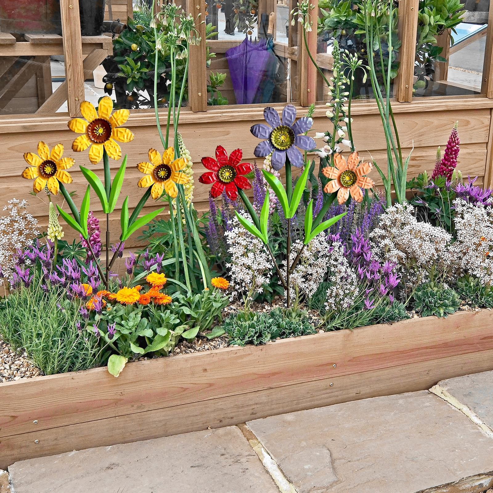 “Colorful Metal Garden Stakes 2 Pack Decorative Flowers for Yard Art”