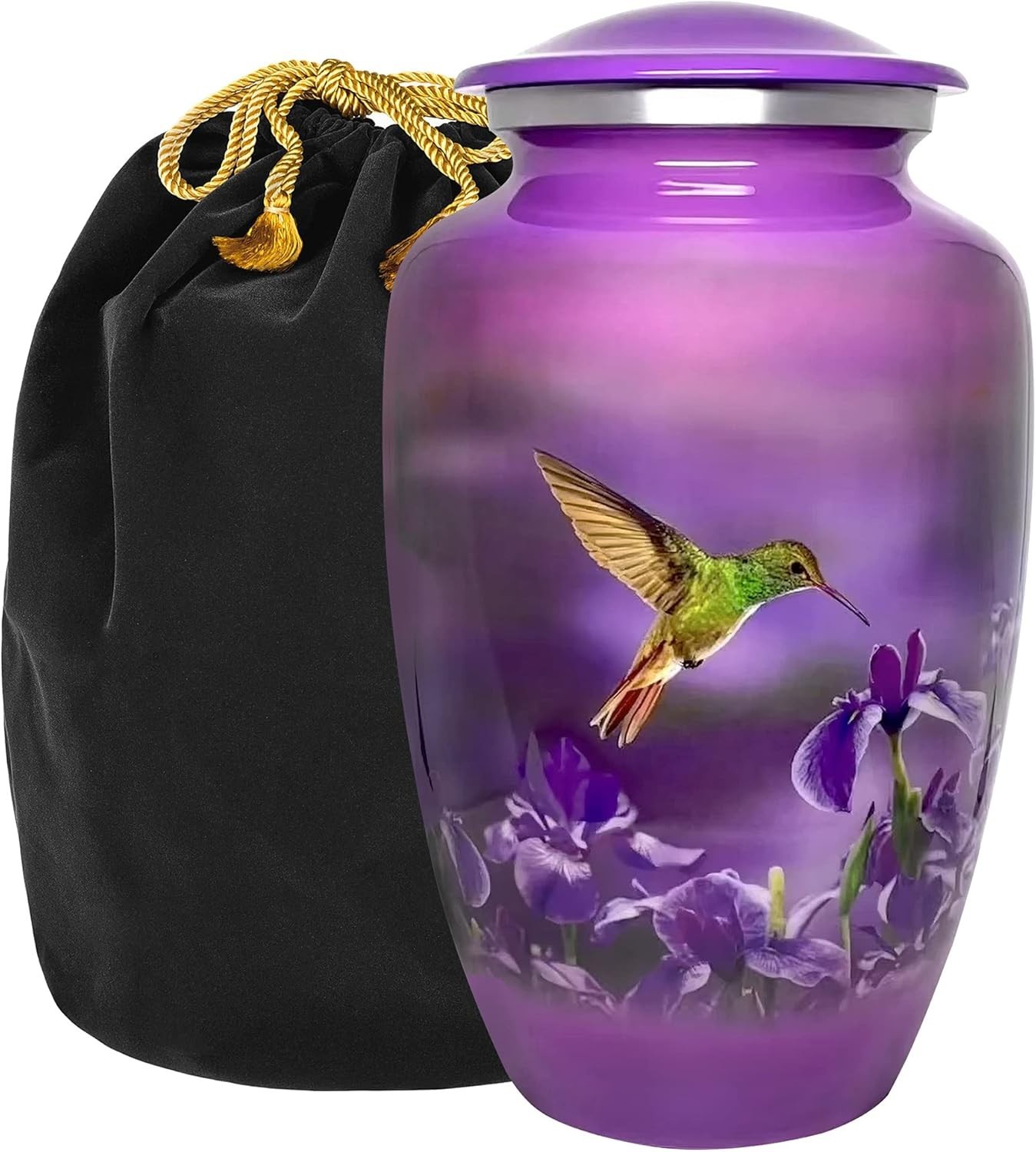 Large Aluminum Cremation Urn for Adults Hummingbird Pattern Polished 200 lb