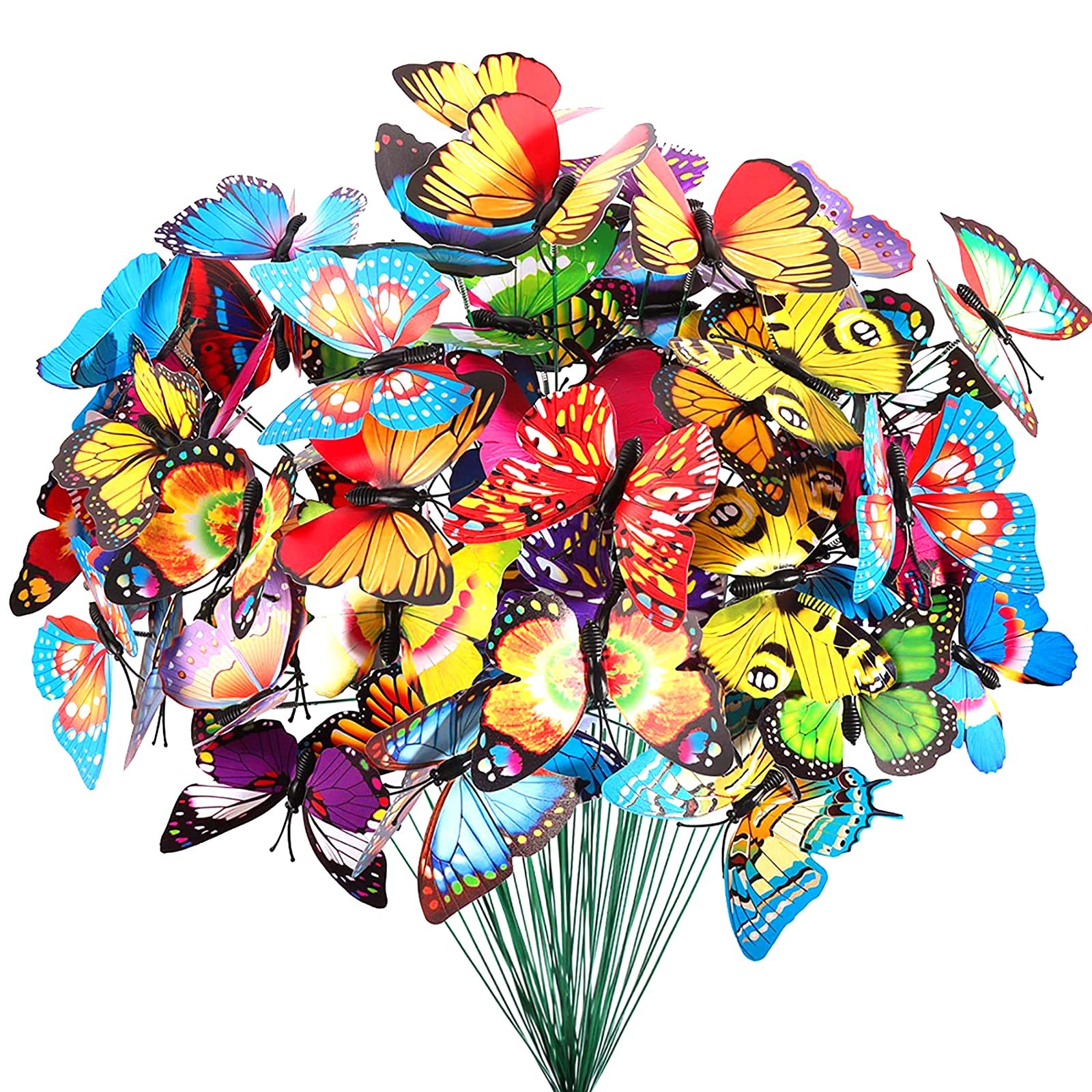 60 Pcs Butterfly Stakes PVC Waterproof Decorative Colorfuli Garden Stakes