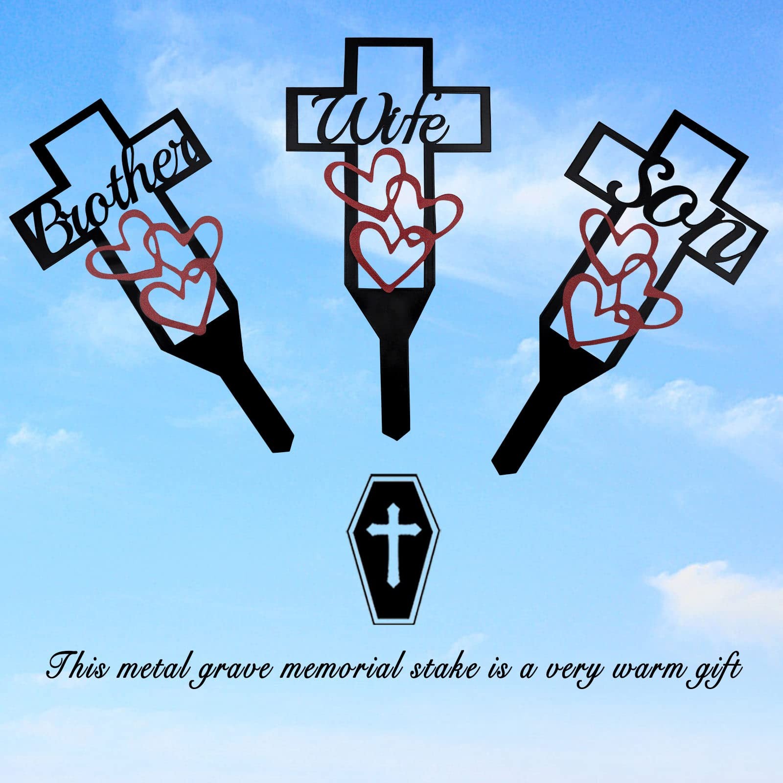 Son Memorial Cross Stake – Metal Cemetery Grave Marker with Plaque, Durable G…