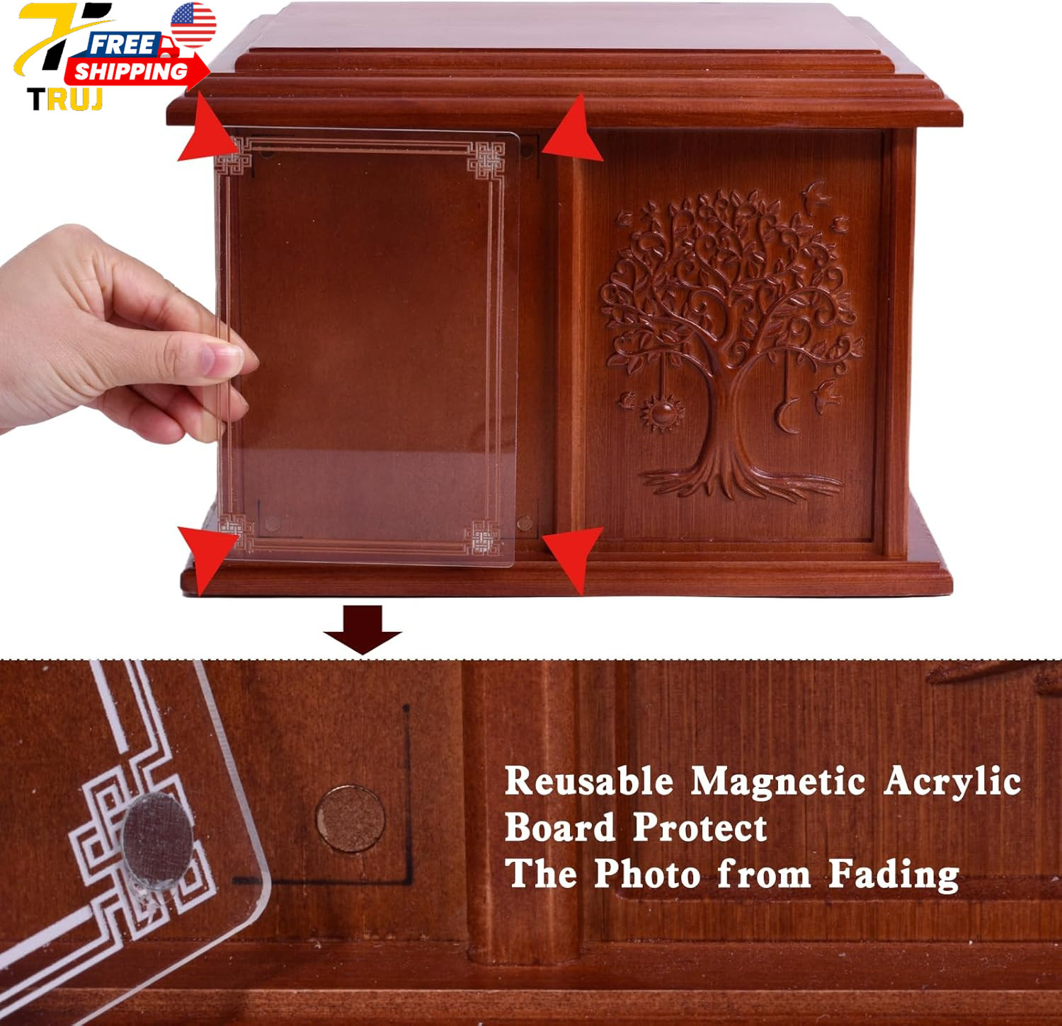 Companion Urn for Two Adults Tree of Life Design Photo Display Box for Human Ash