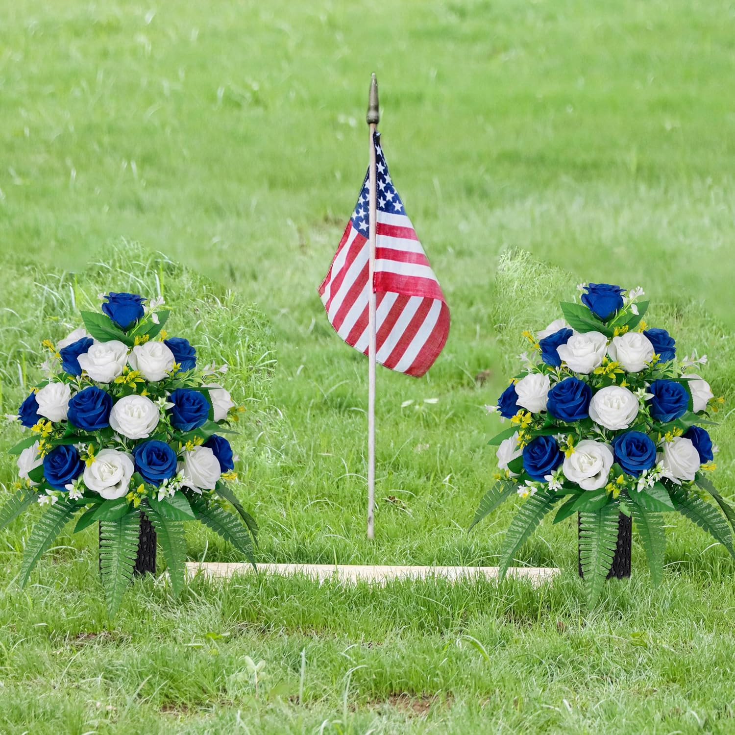 Cemetery Vases with Spikes and Foam – Cemetery Flower Holders with Black Drainag