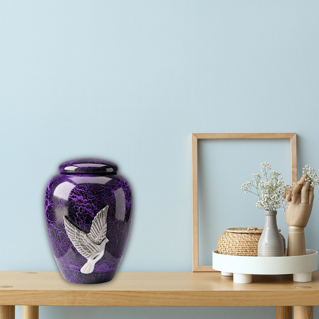 Purple Marble Effect Funeral Cremation 10” Urn for Ashes Men & Women w/Bag