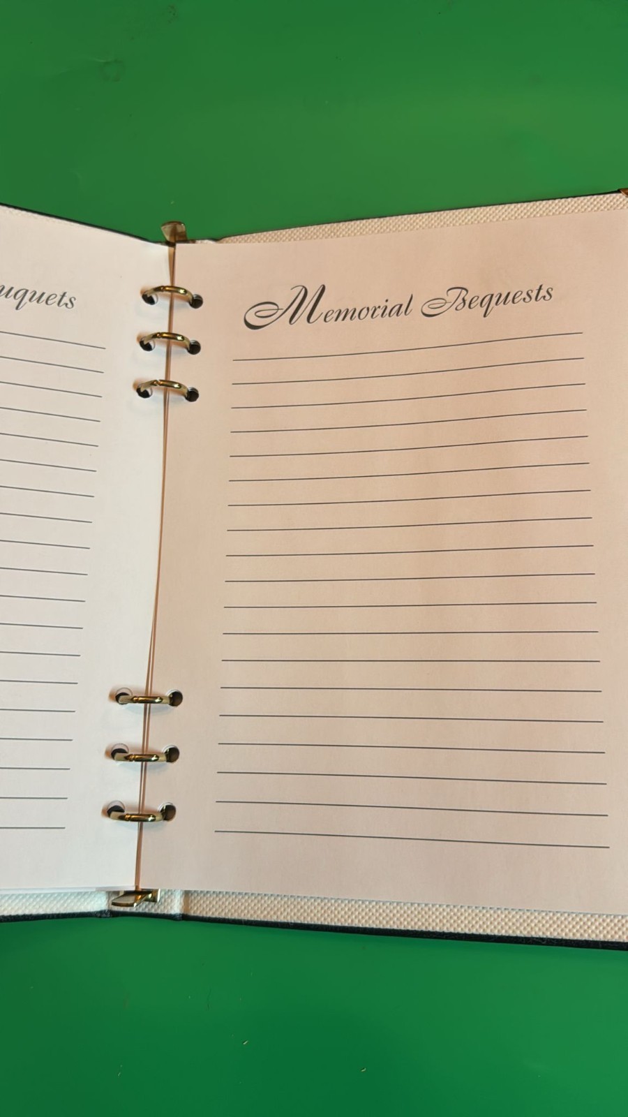 “In Memory” black faux leather funeral memorial register guest book 6‑ring