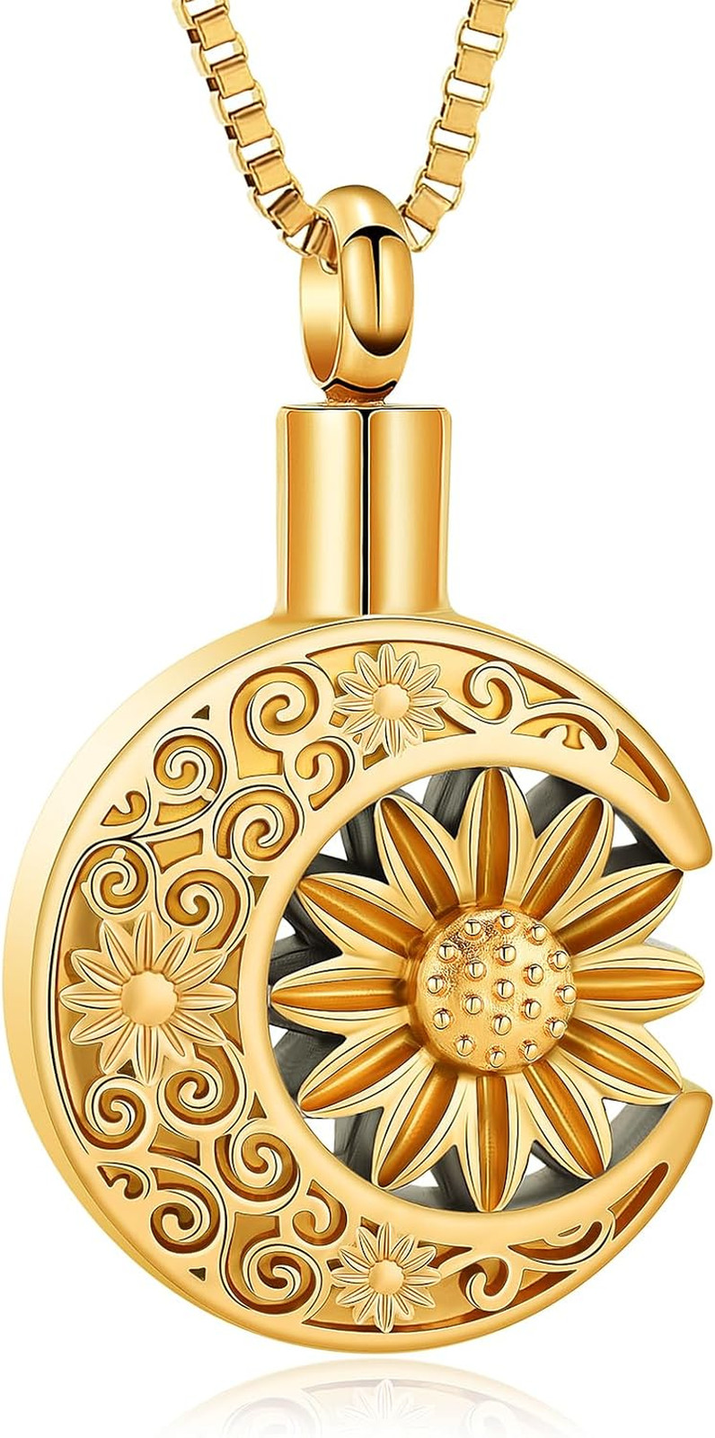 Sunflower Moon Urn Necklace for Ashes Stainless Steel Funeral Cremation Jewelry