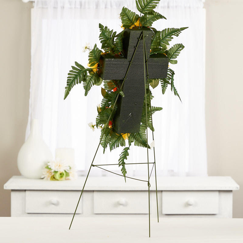 Yellow and Orange Silk Flower Premade Easel Cemetery Cross Arrangement