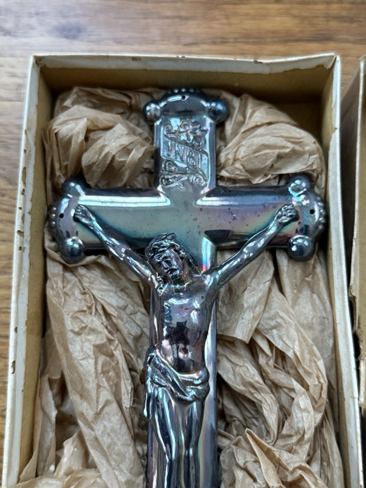 The Morgan Silver Plate Co. Silver Plated Crucifix Casket Ornament In Box