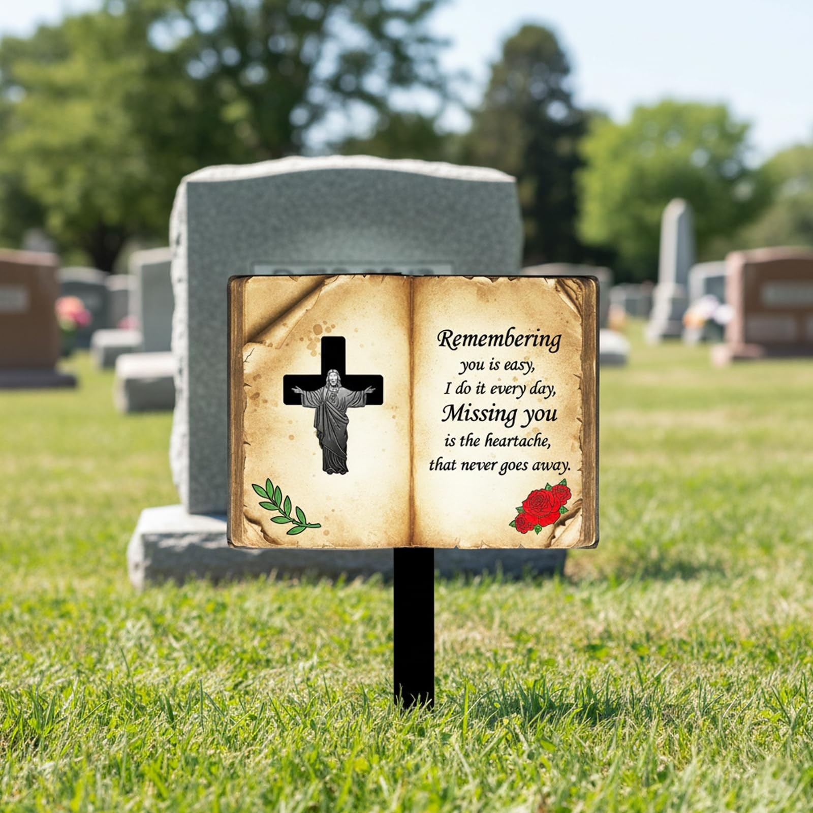 Jesus Bible Grave Marker Durable Metal Memorial Stake with Poem for Cemeteries