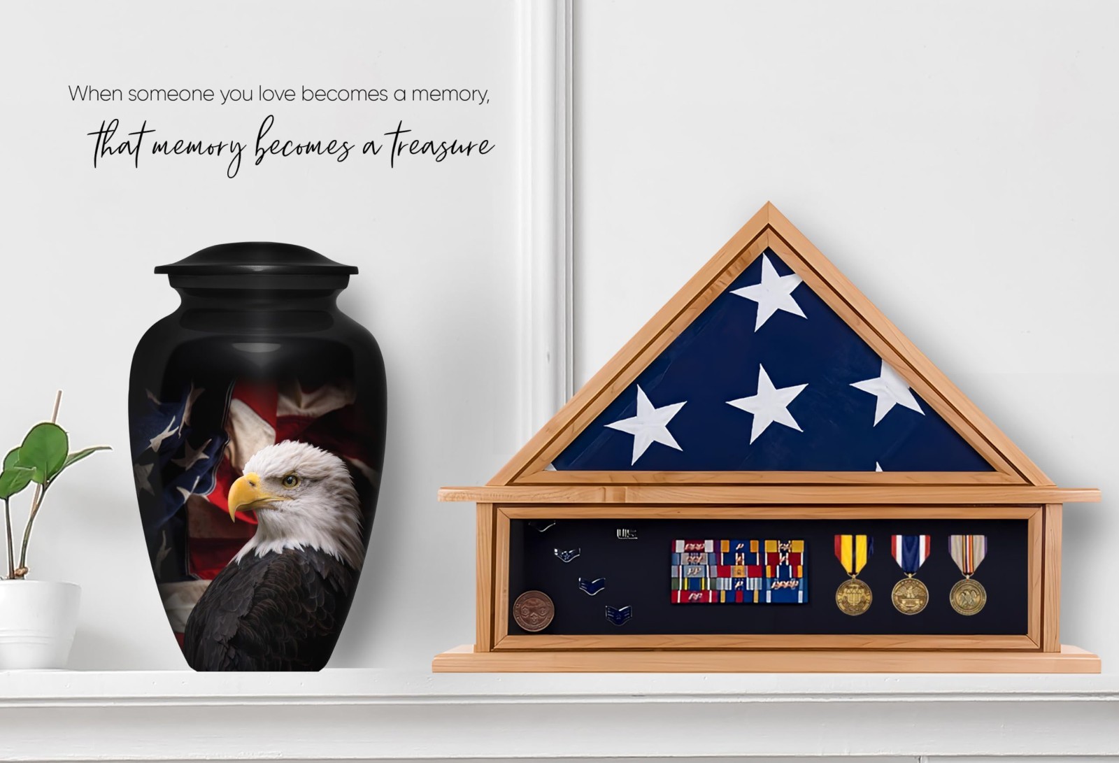 Patriotic Eagle Urn for Ashes | American Flag Cremation Urn, Medium Size, Handma