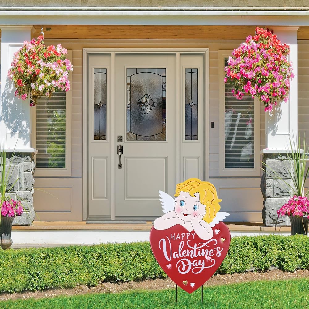 Valentines Day Decorations Outdoor, 26″ Metal Cupid Decorative Garden Stakes …