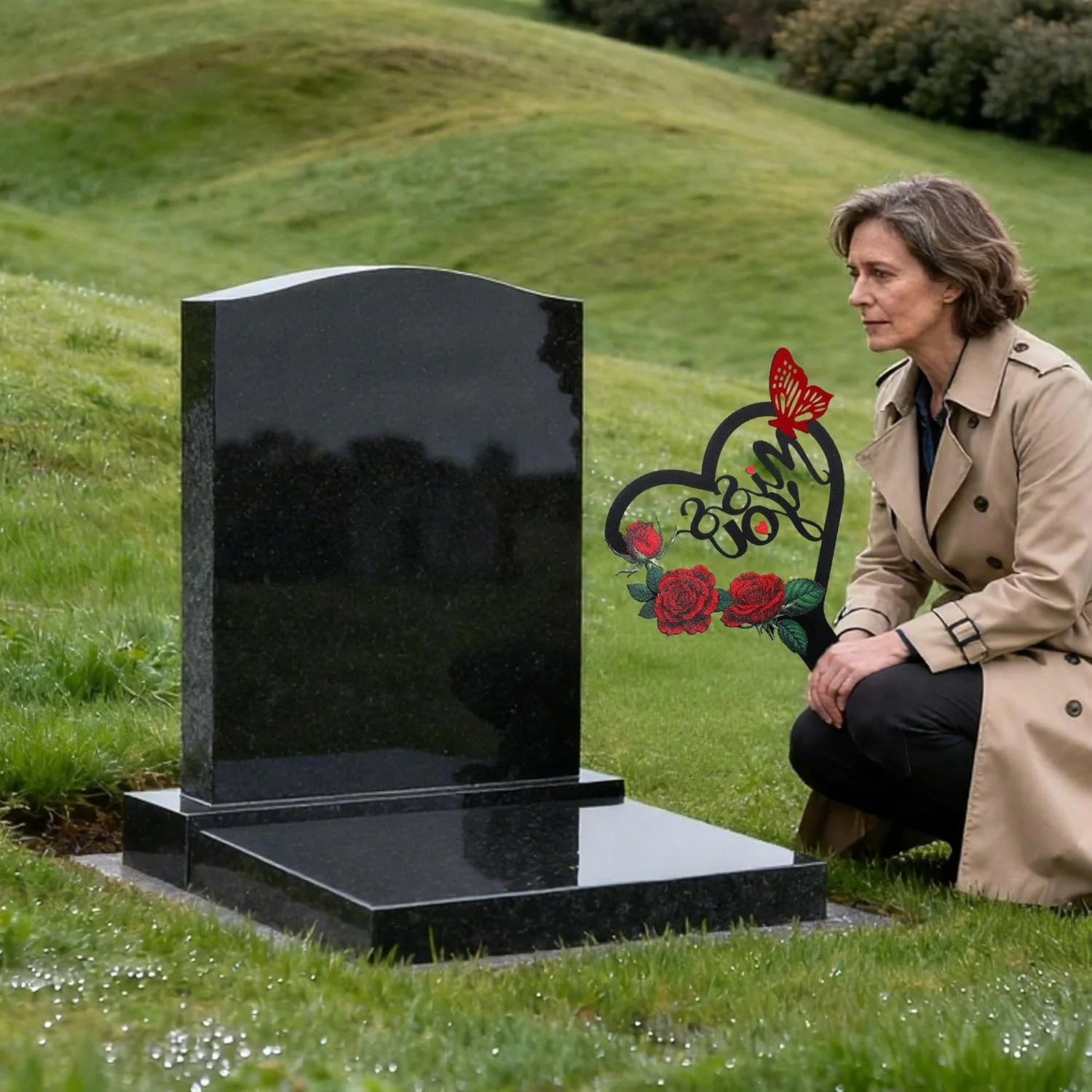 Heart-Shaped Memorial Plaque for Cemetery and Garden Sympathy Decor (13 In)