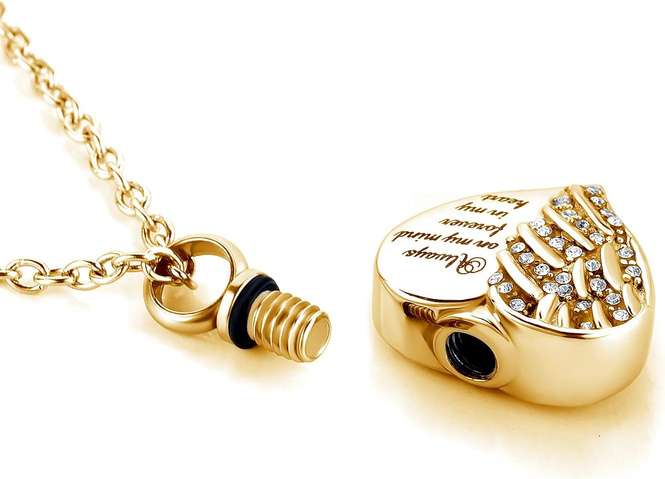 Gold Heart Cremation Jewelry for Mom Papa Ashes Angel Wing Urn Necklace Sister