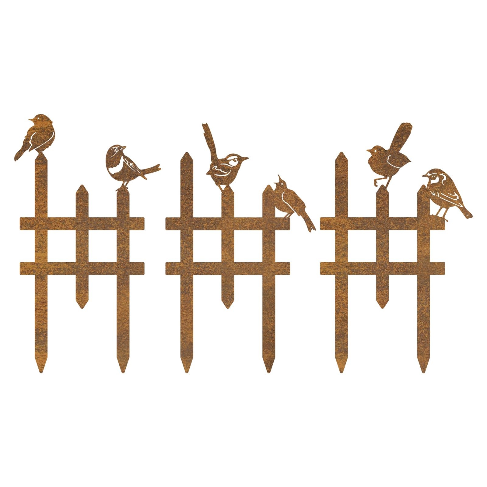 3 Pcs Small Garden Fence with 6 Pieces Birds Decoration, Metal Birds Yard Dec…