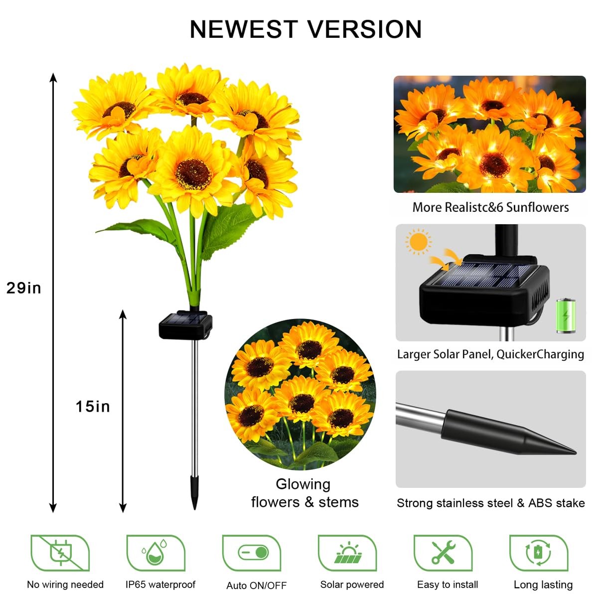 Solar Sunflower Lights 2 Pack with 12 Sunflower Solar Lights Outdoor Garden D…
