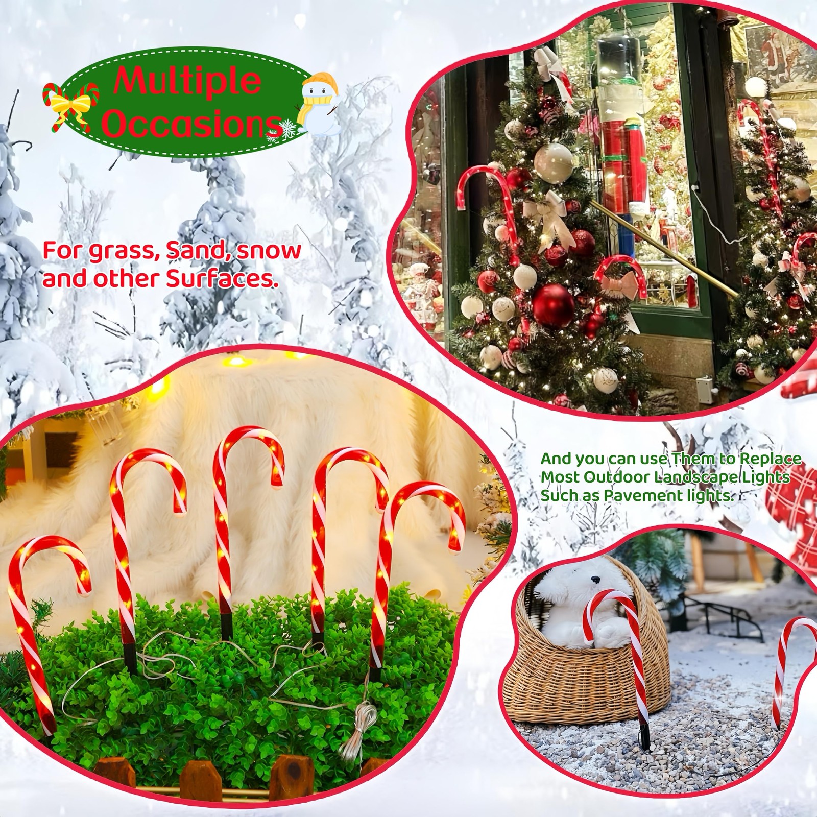 24 PCS 0.686.05 Inch Plastic Ground Spike Marker Replacement Candy Cane Light