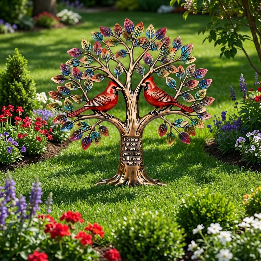 Metal Grave Decorations for Cemetery, Cardinal Tree of Life Tombstone Memoria…