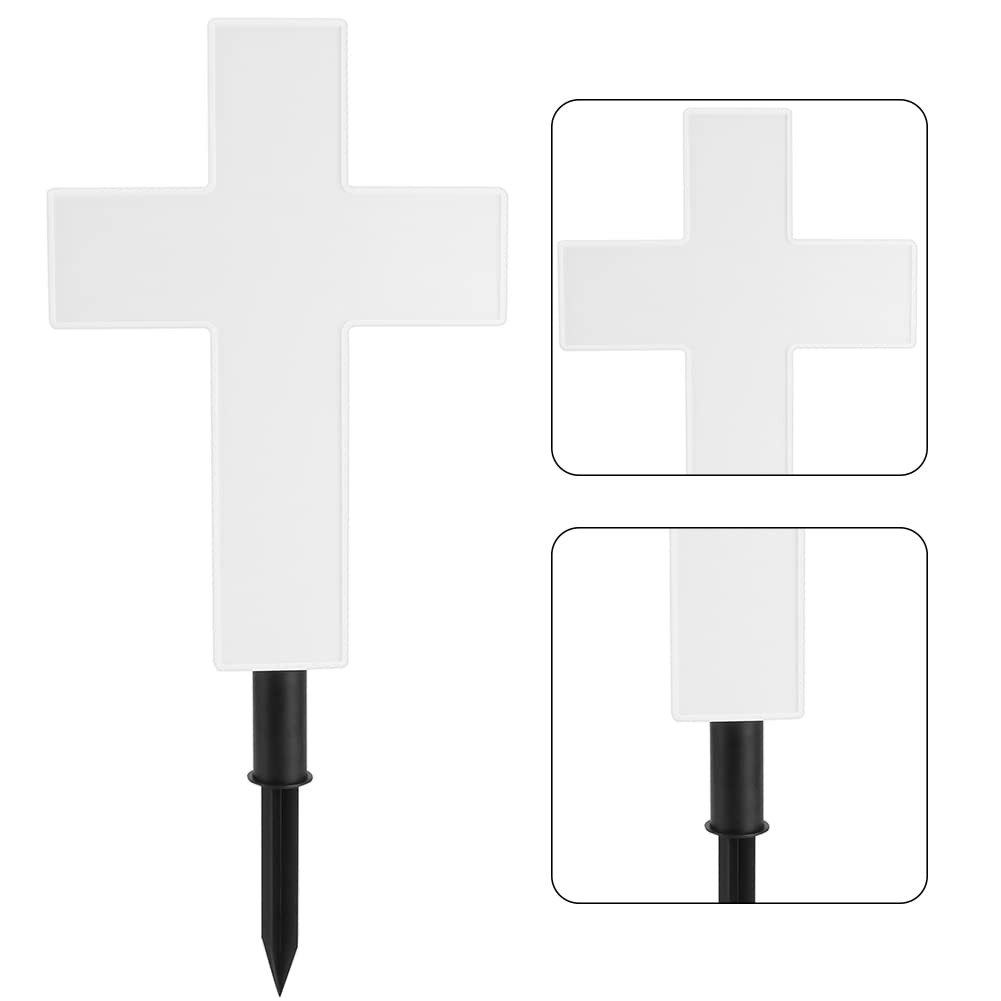 Solar Lighted Cross Grave Lighted White Garden Cross Stake Decor for Home Mem…