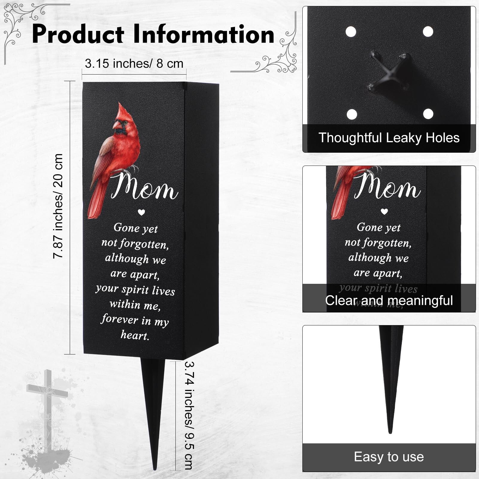 Hushee Memorial Grave Decorations Cemetery Cardinal Flower Vase Metal Gravesi…