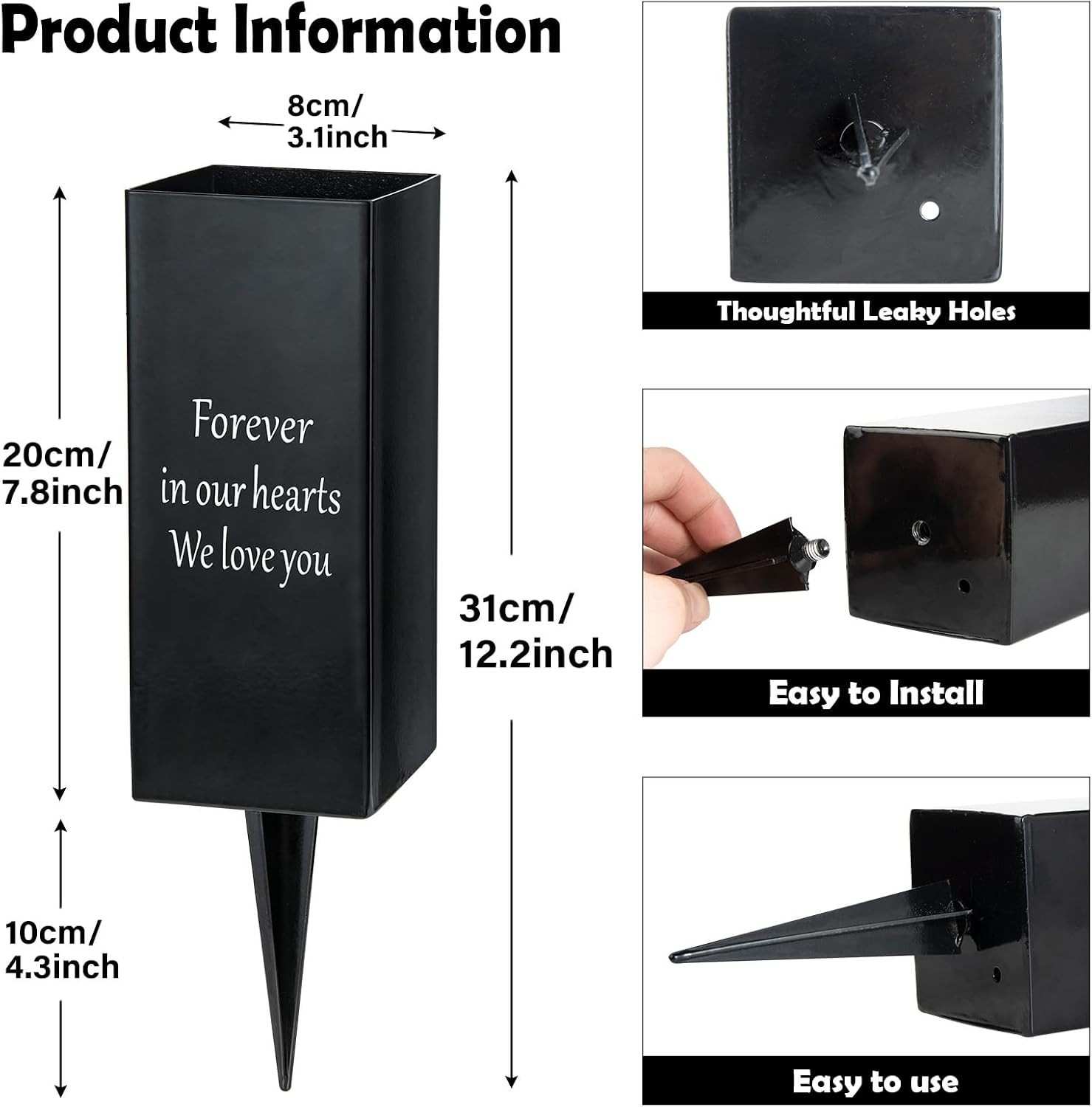 Metal Cemetery Vase Flower Holder Spikes Ground Grave Memorial 2-Pack Black