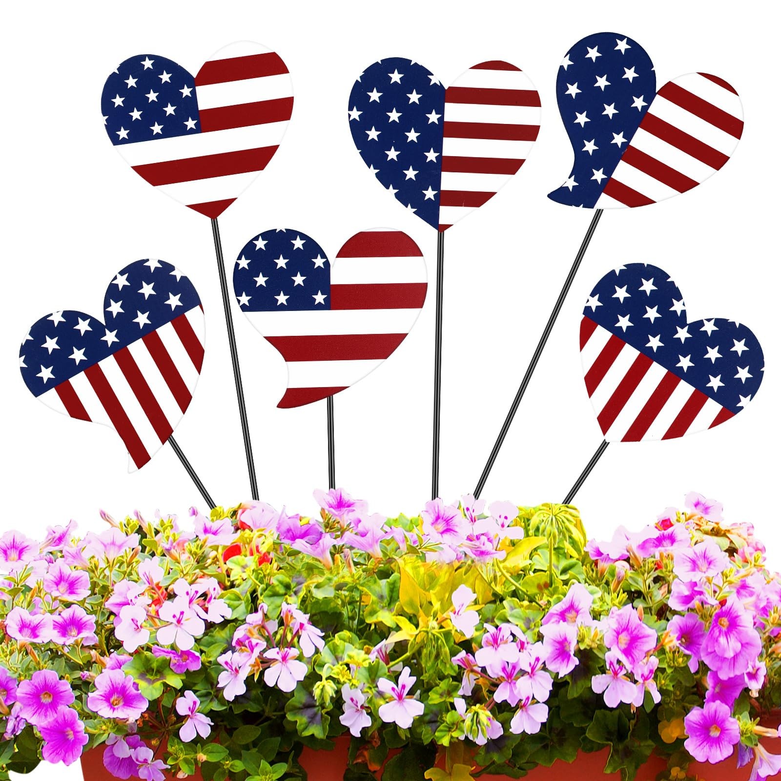 6 Pcs 12″ H Patriotic Yard Decor 4th of July Outdoor Decor Red White Blue Hea…