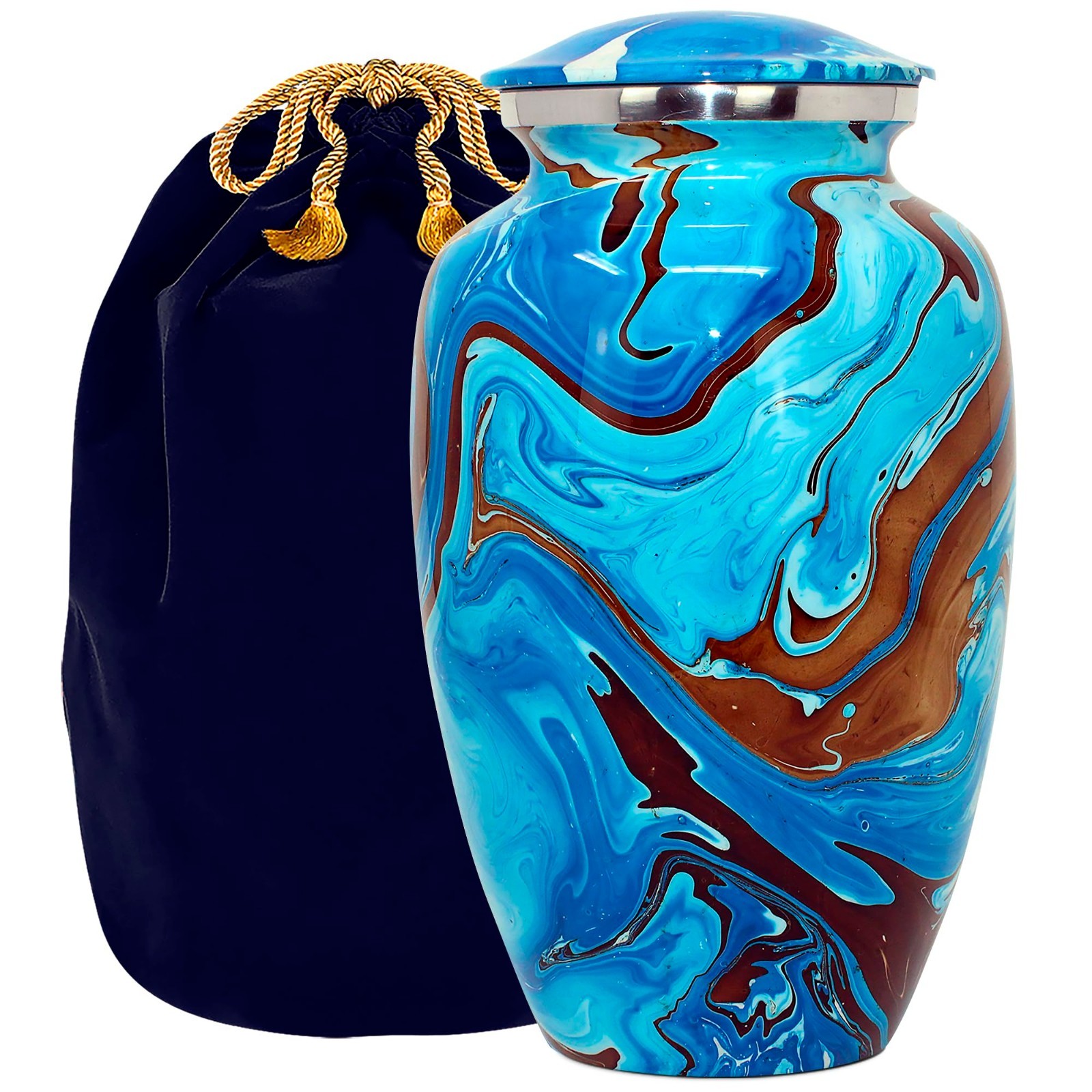 Camo Decorative Cremation Urn for Human Ashes – Large Blue Burial Urn for Adults