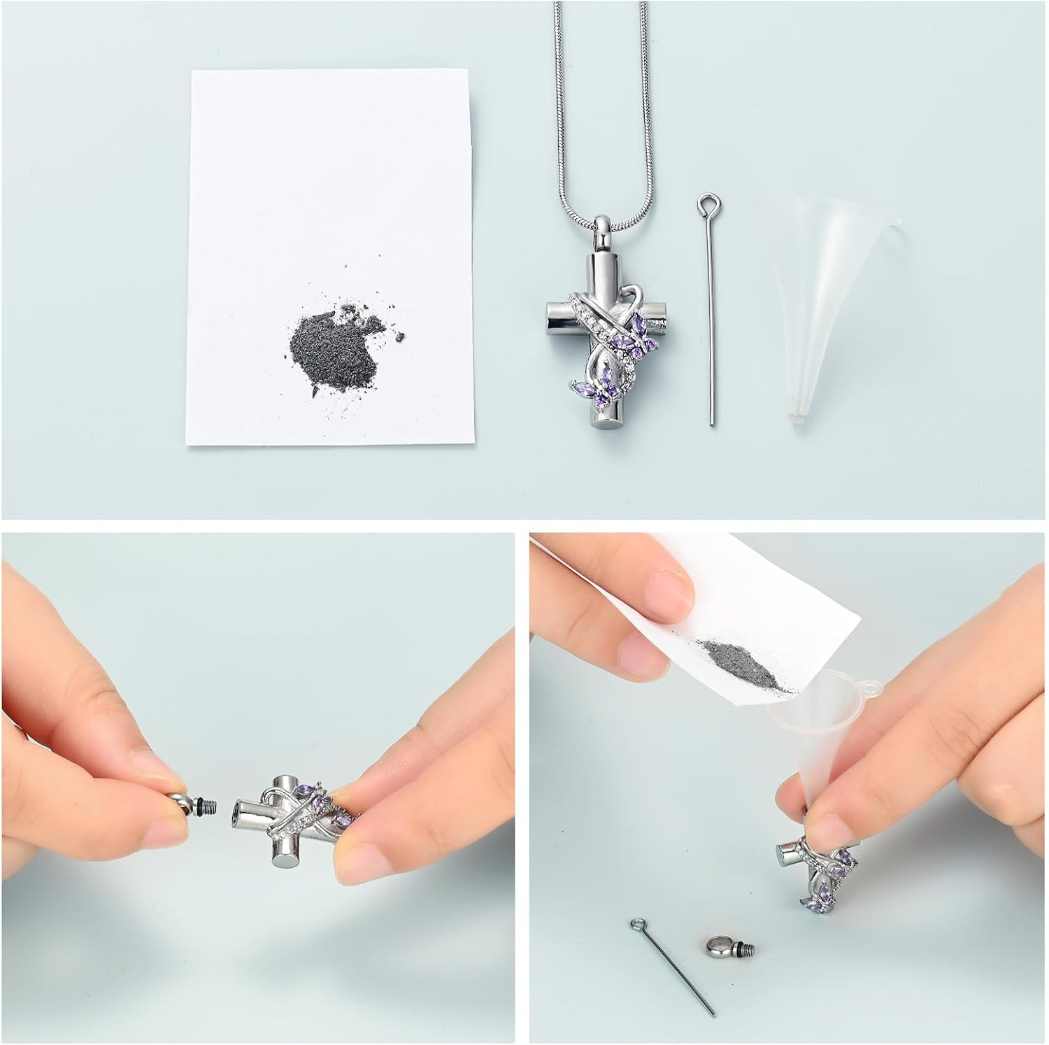 Butterfly Cross Urn Necklace for Ashes Men Women Cremation Jewelry Ashes Pendant