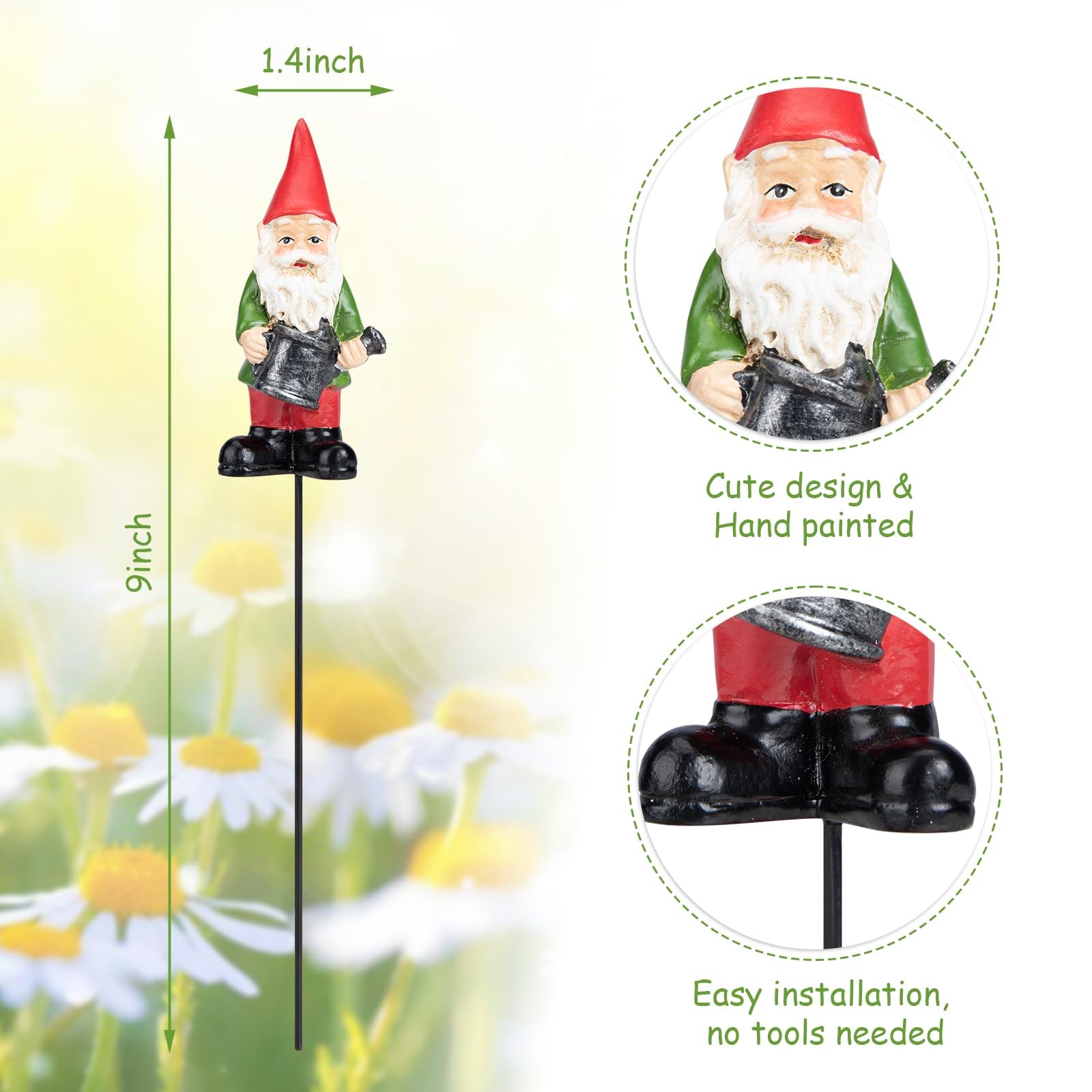 Garden Gnome Statues Set of 4, Resin Miniature Figurines for Outdoor Decor