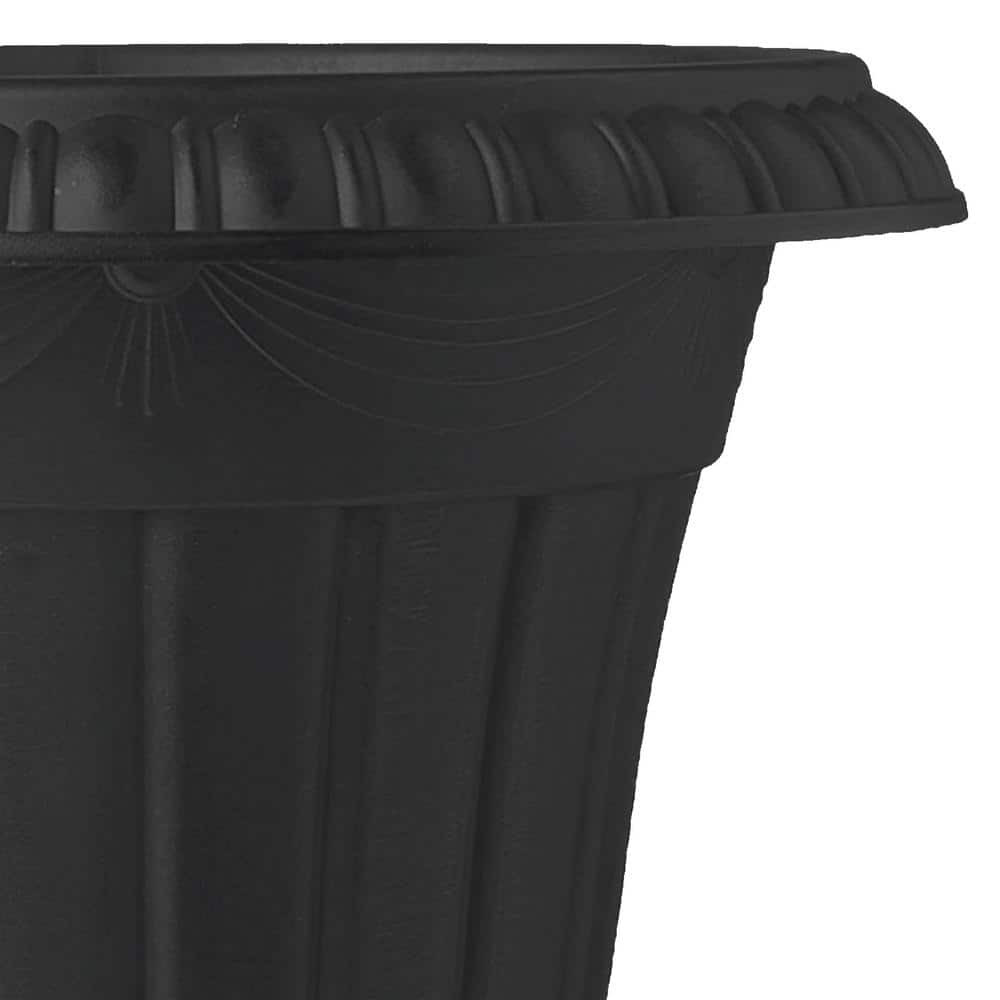 10 In. X 12 Black Urn Planter Pot, Plastic Resin Yard Garden