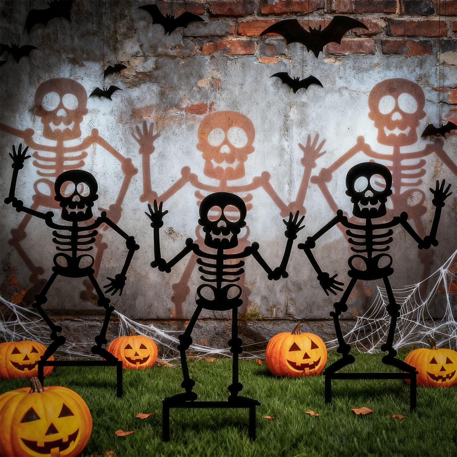 3Pcs Halloween Decoration Outdoor Metal Yard Stakes 45″ Tall Dancing Skeleton…