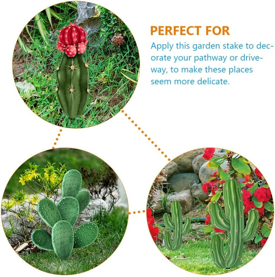 3Pcs Acrylic Cactus Garden Plant Stakes, Realistic Cactus Yard Stakes for Outdoo
