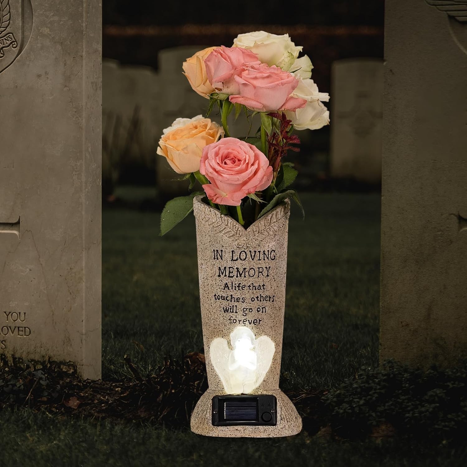 Solar Memorial Cemetery Flower Vase with LED for Fresh/Artificial Cemetery Gr…
