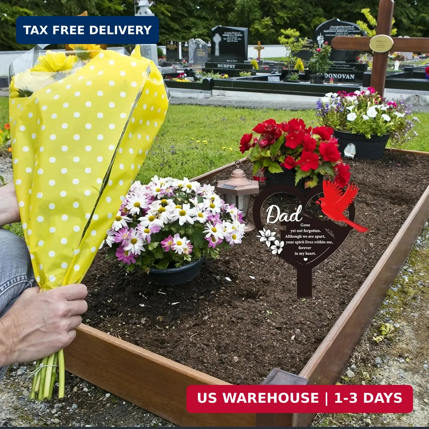 Rngmsi Dad Grave Decorations for Cemetery – Cardinal Grave Markers for Humans Fa