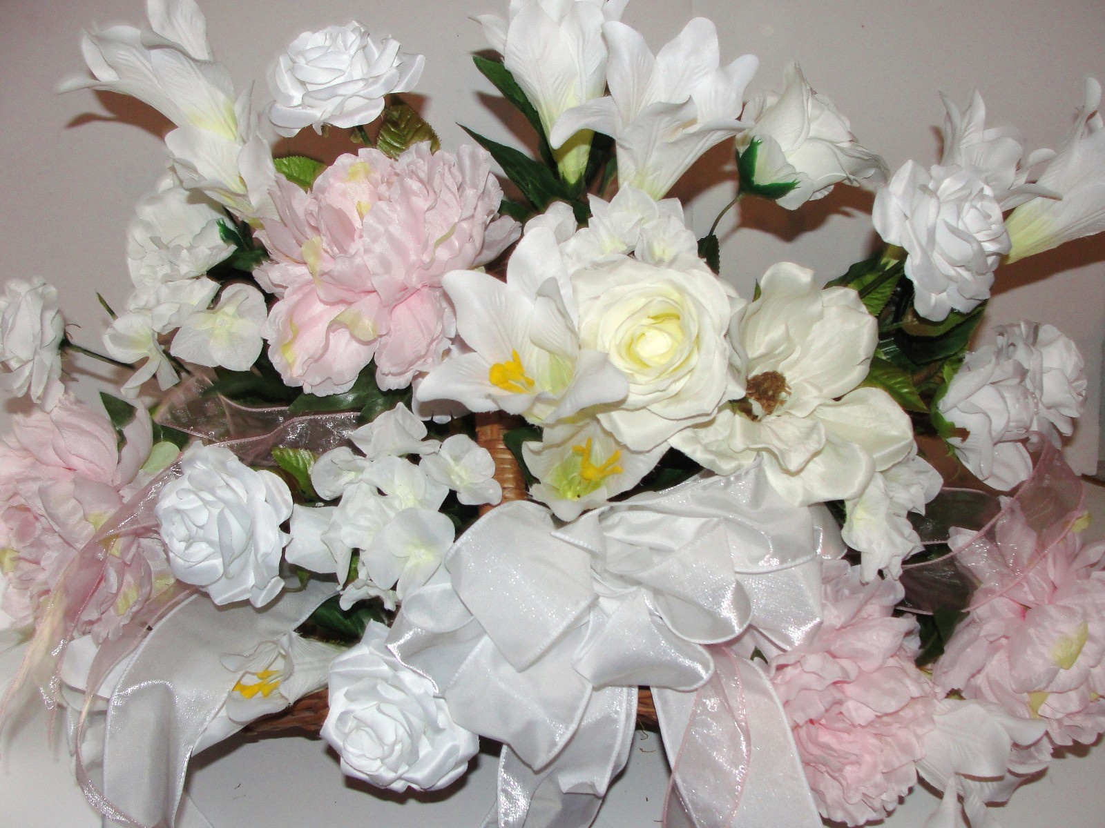 Funeral Fireside Basket Roses Baby Soft Pink Peony Memorial Sympathy Silk Flower