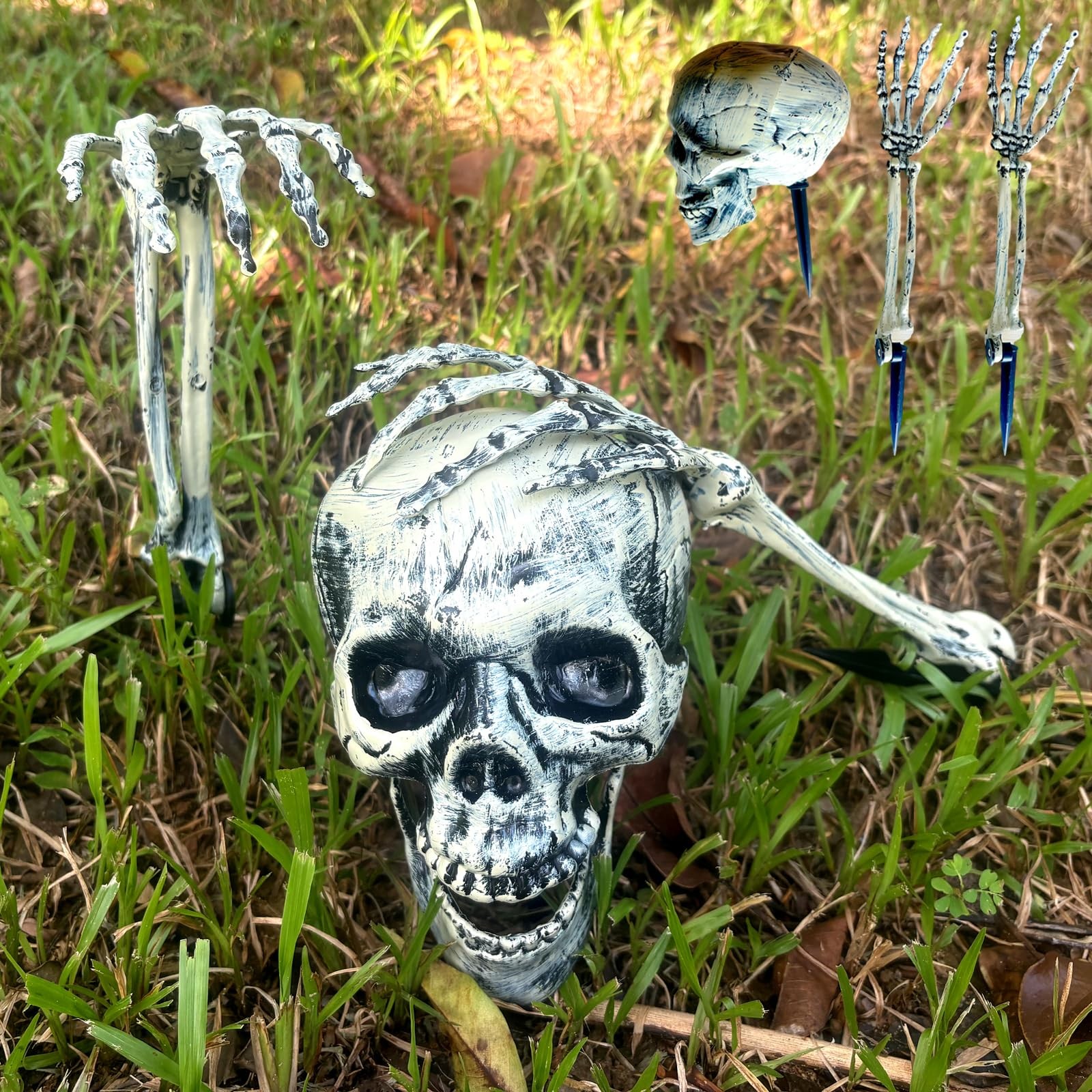 Spooky Halloween Skull & Arm Stakes Decor Set – Resin Skeleton Props for Lawn…