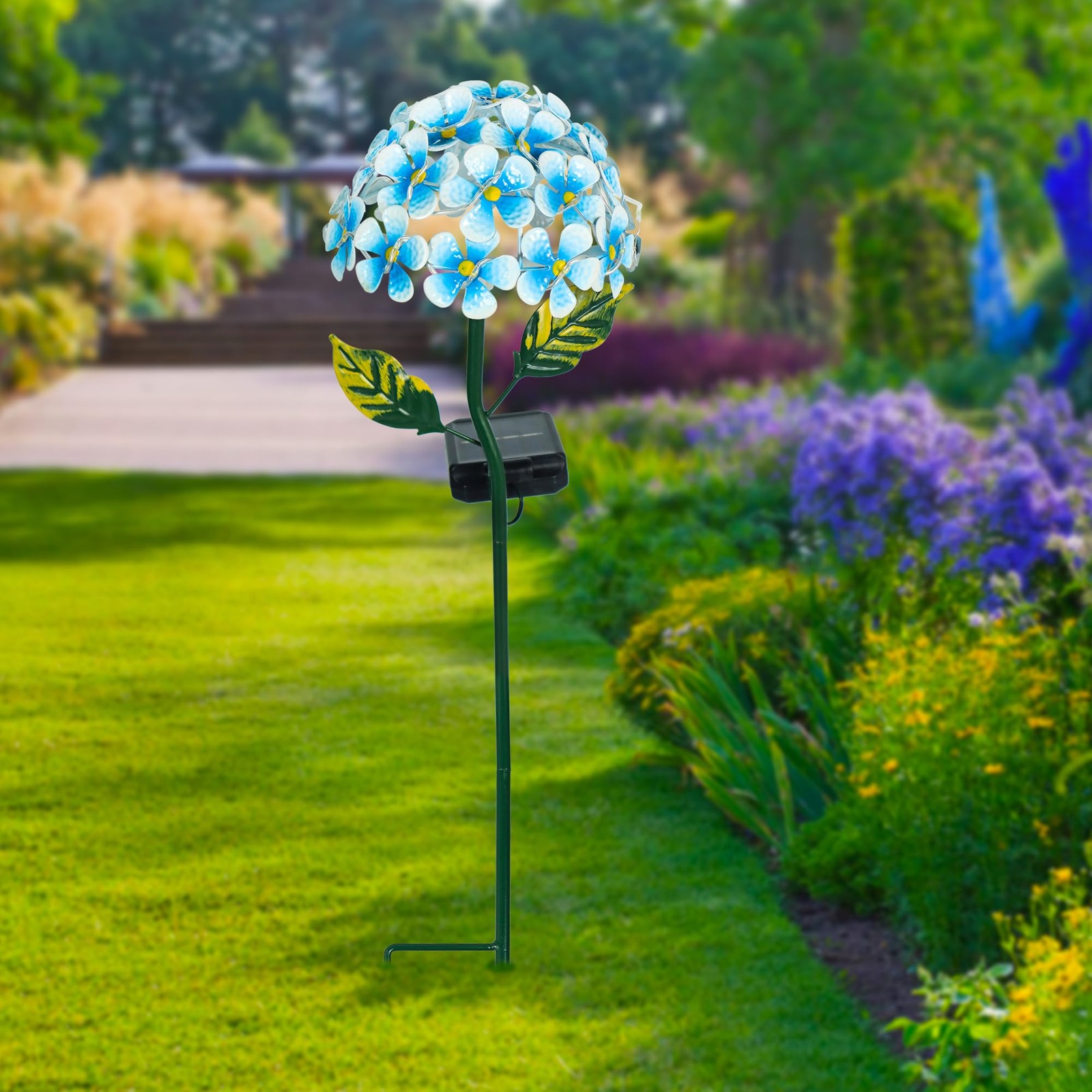 Solar Hydrangea w/26 LED Lights, Metal Ground Stake, 3 Colors, Outdoor Flower…