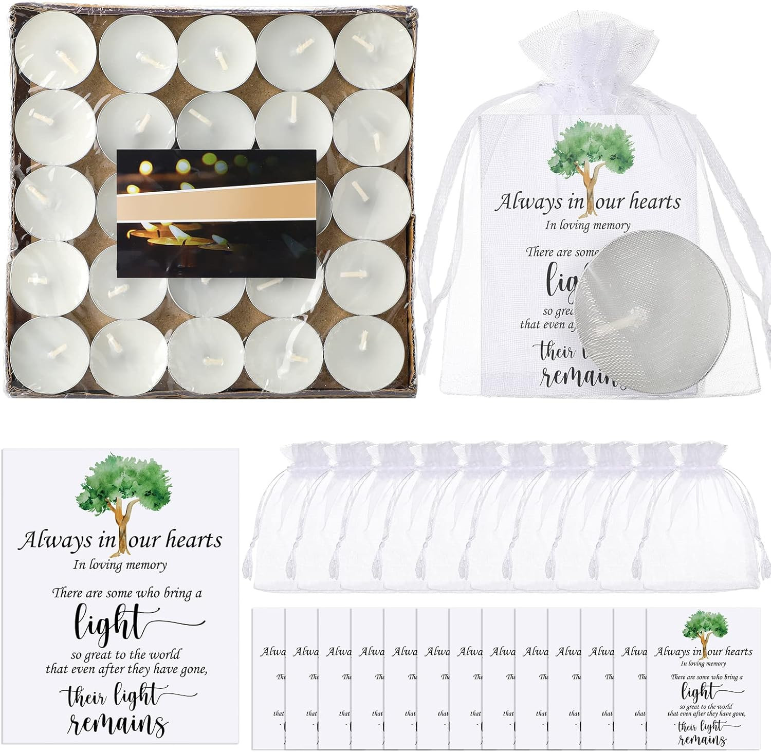 50 Set Funeral Party Favors Memorial White Candles Unscented Funeral Gifts Teali