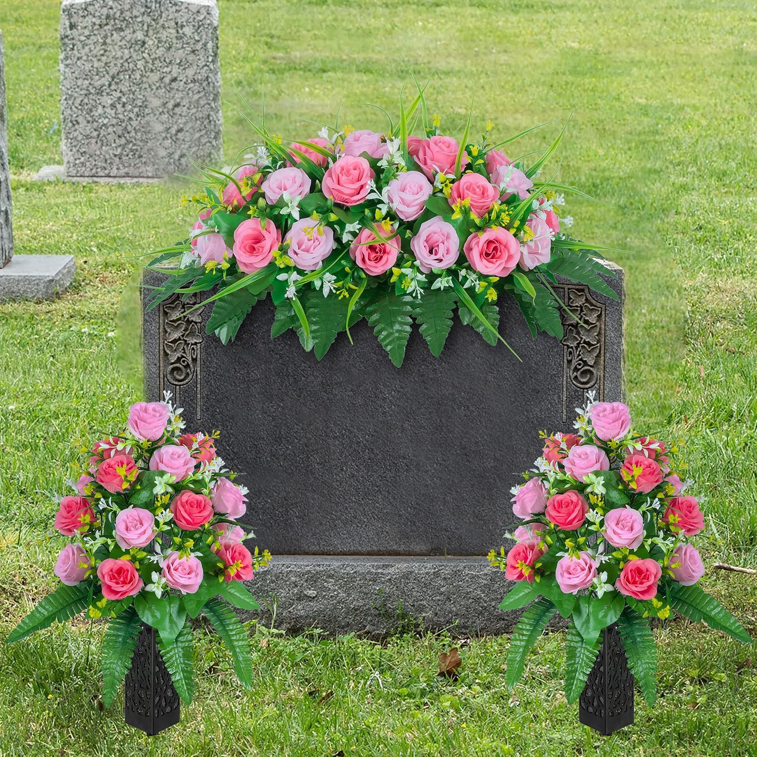 Cemetery Tombstone Flower Saddle – Outdoor Grave Decorations – Non-Bleed Colors,