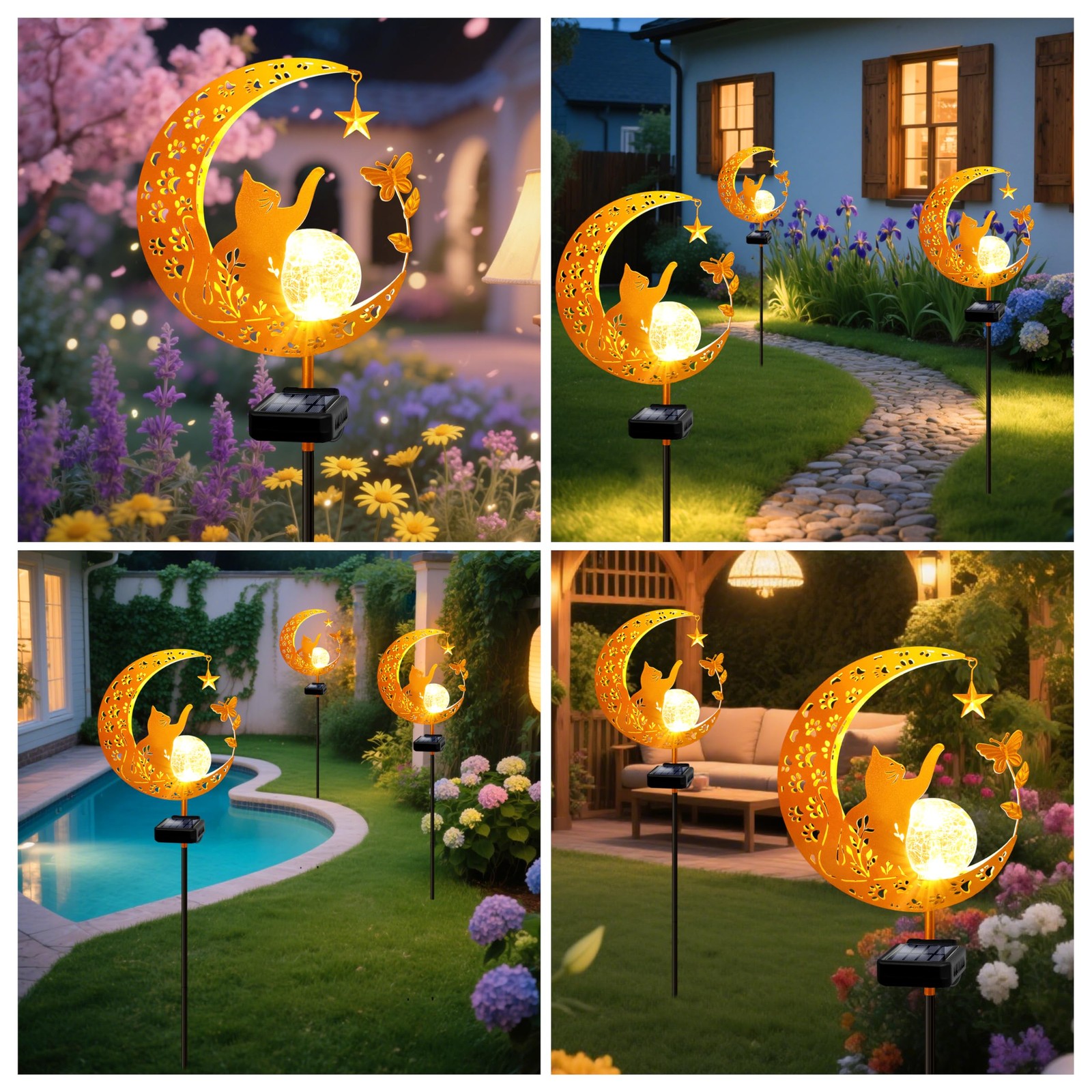 Waterproof Solar Garden Lights – Cat Pathway Stake Decor for Outdoor Spaces